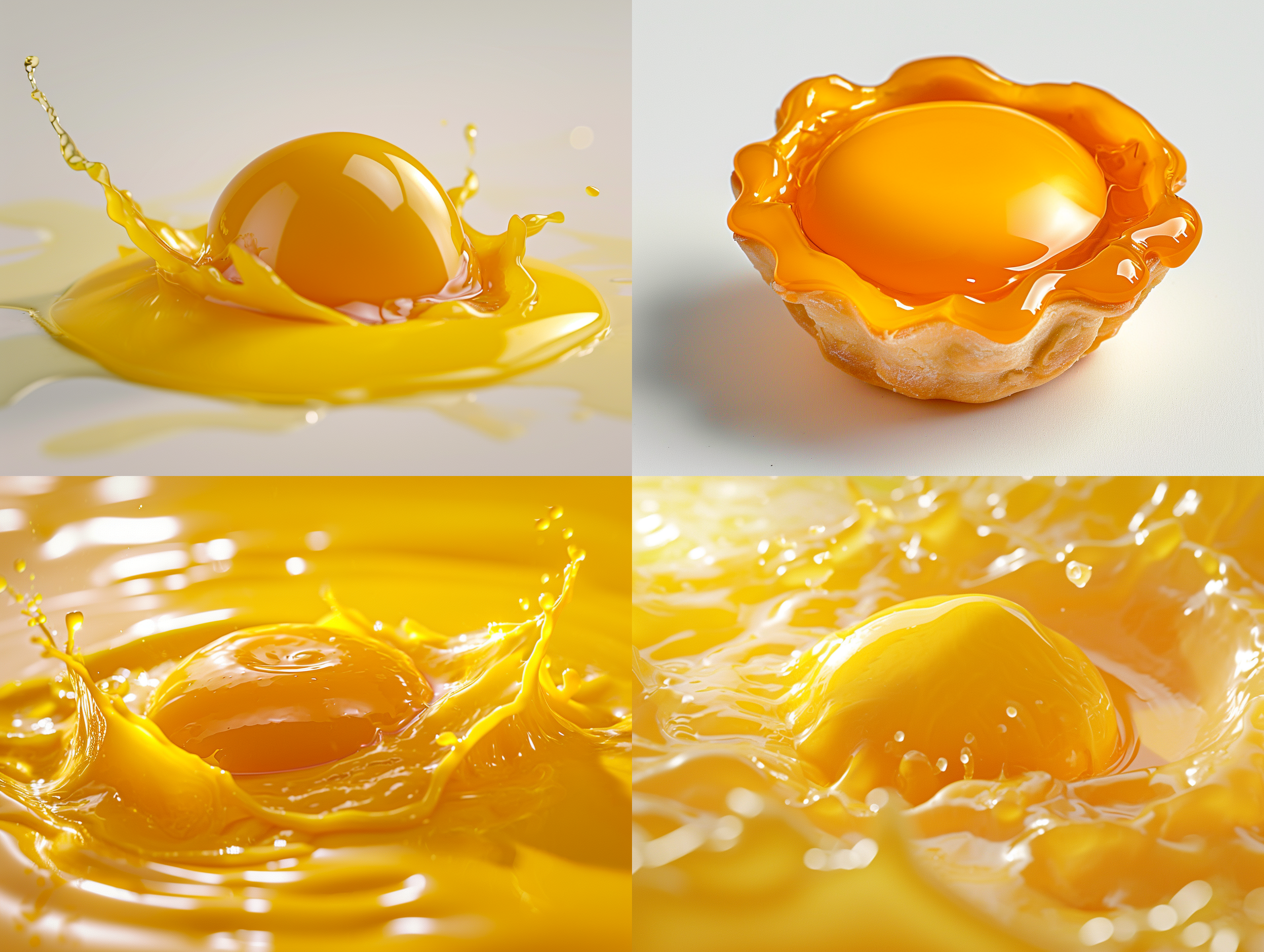 蛋黄酥，蛋黄，明亮环境，微距镜头，高清，柔光，温暖色调，细节丰富，鲜艳颜色，诱人，白色背景，纯色背景 动画艺术