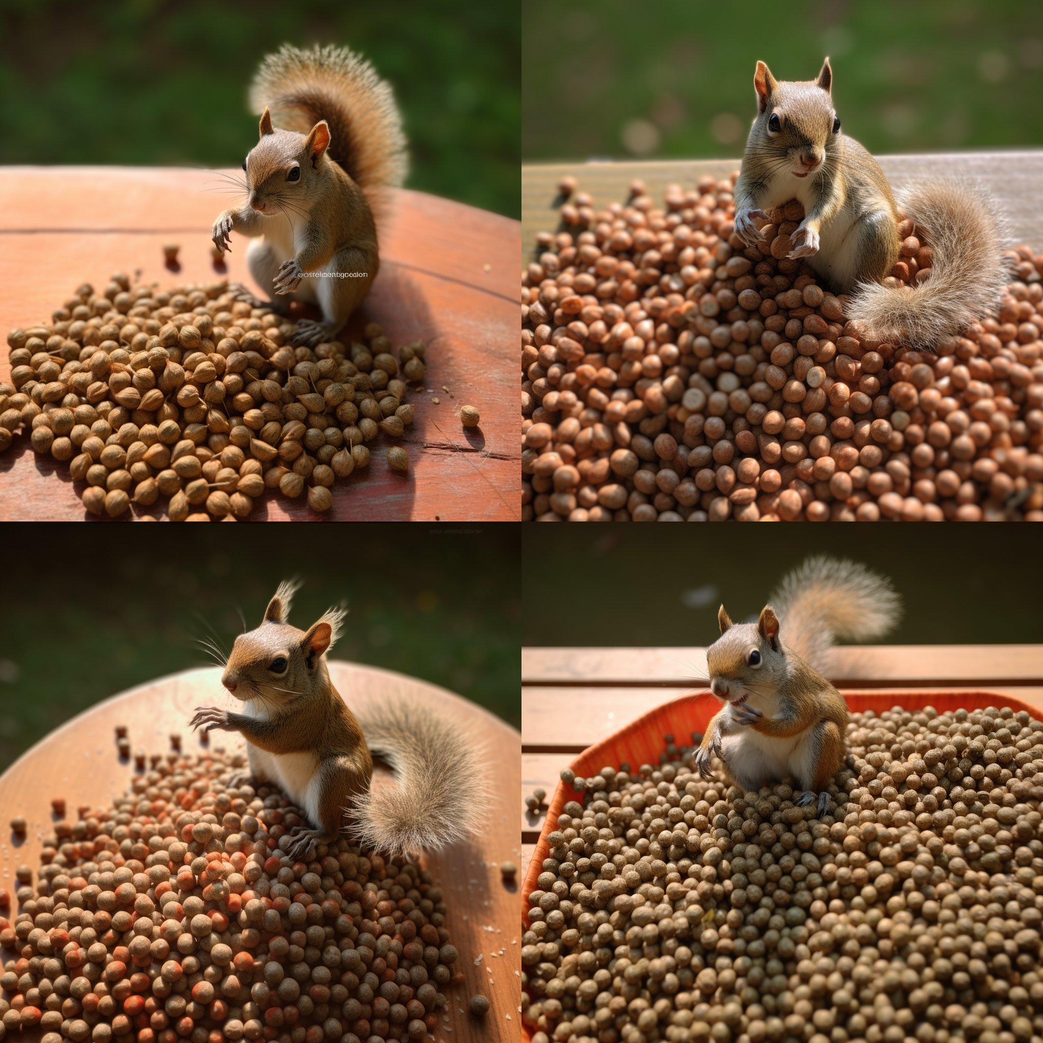 松鼠在一堆火麻子里面开心吃得经津津有味