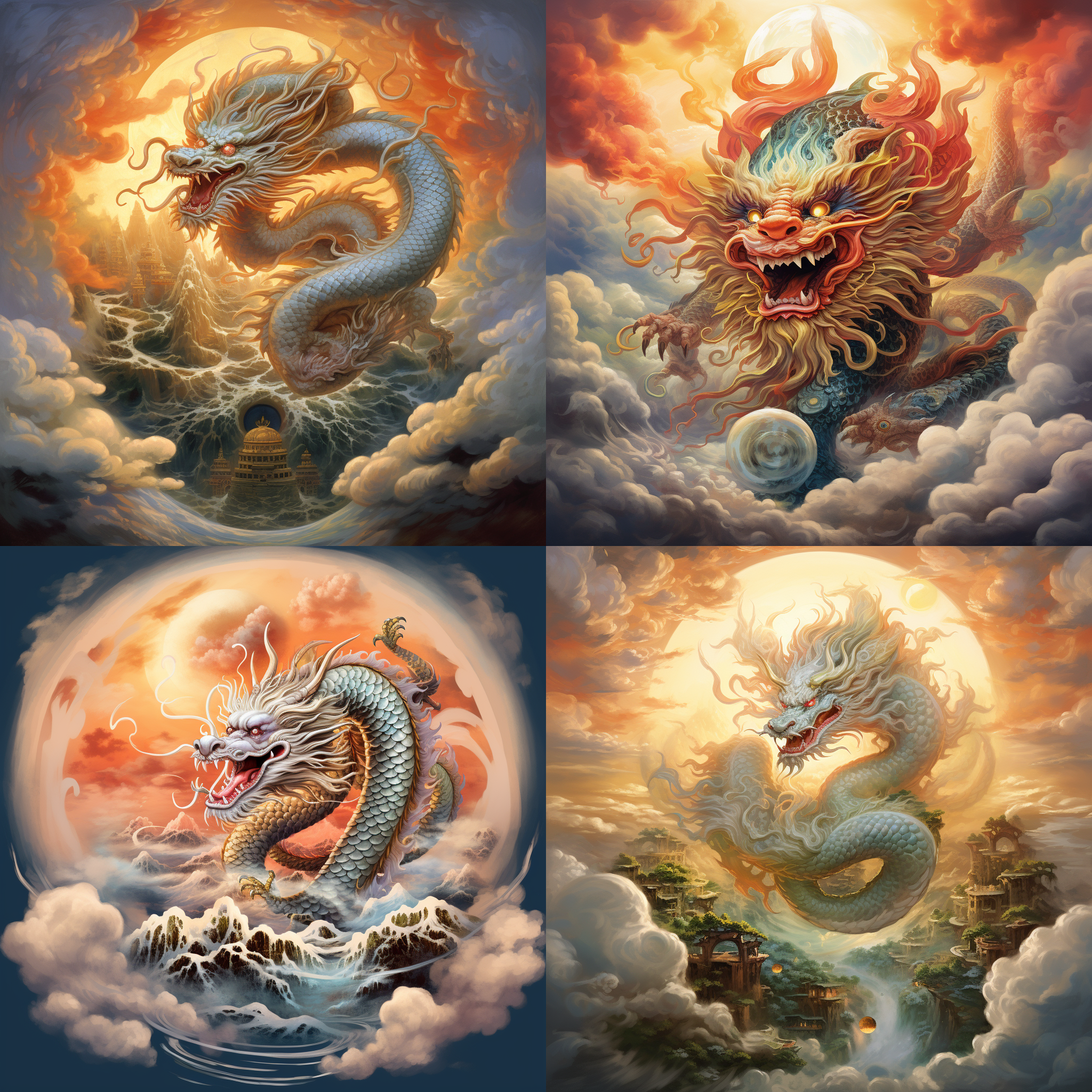 一条中国龙环绕地球，保佑人类平安，画面温暖祥和，祥云，生机勃勃，吉祥