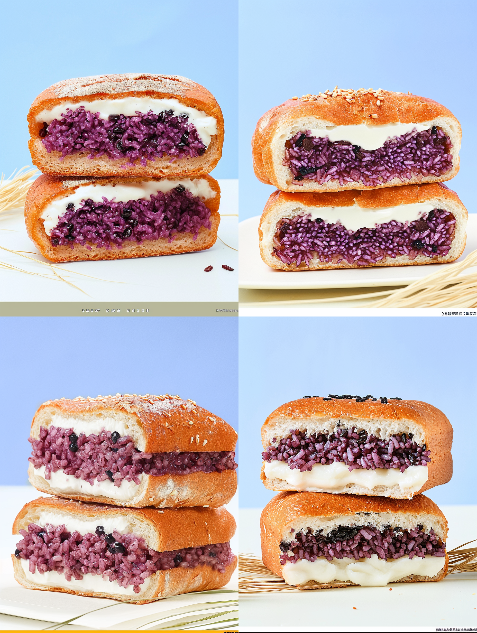 紫米夹心面包 白色背景 海报风格