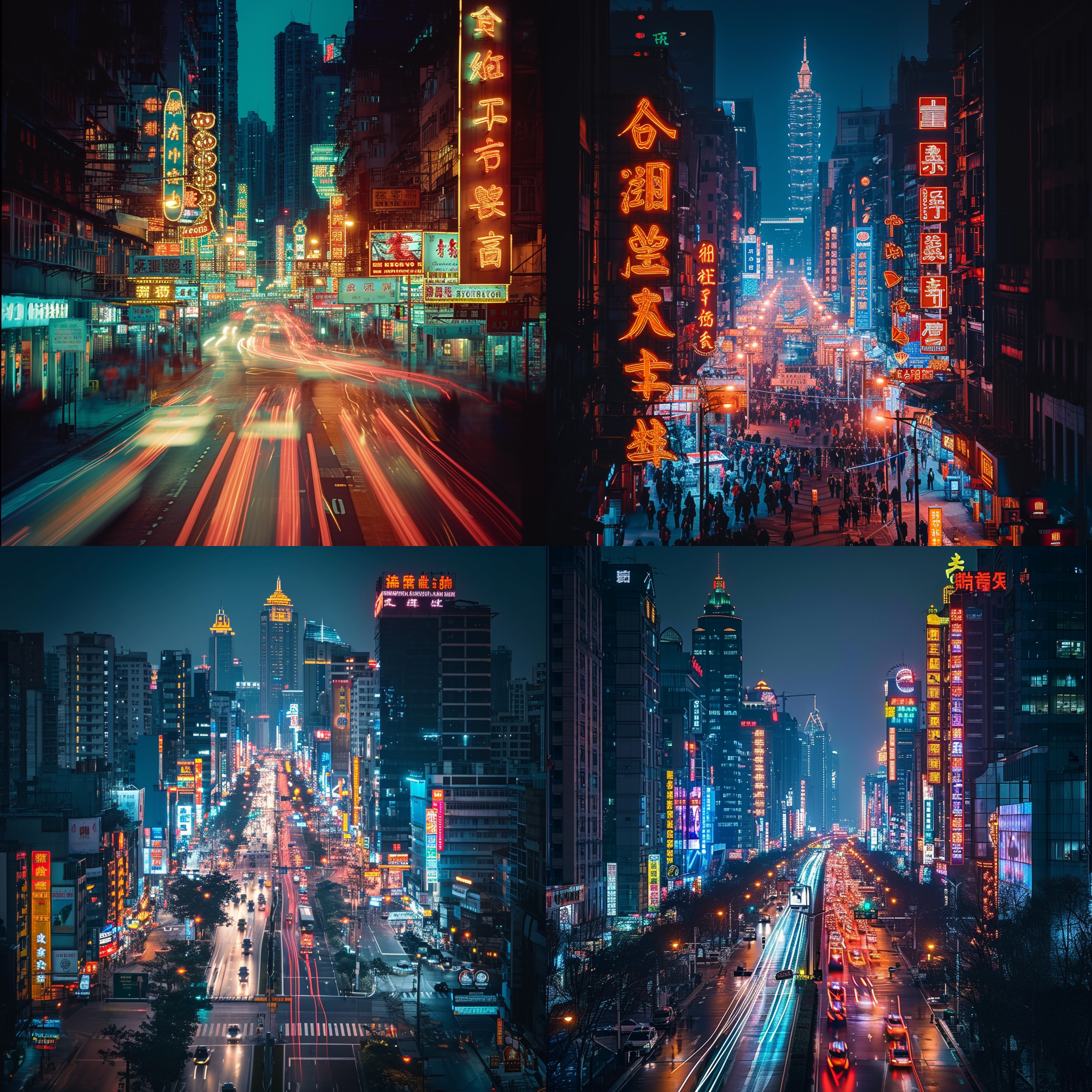 不眠之城，夜晚的城市街道上一盏独特的霓虹灯照亮着。照片呈现出高楼大厦的尖顶和繁忙的街道，街道两旁是各种商店和餐馆的招牌。照片采用长曝光技术，以捕捉到夜晚的繁华和动感。夜色中的城市散发出暖色调，给人一种充满活力和不眠的感觉。
