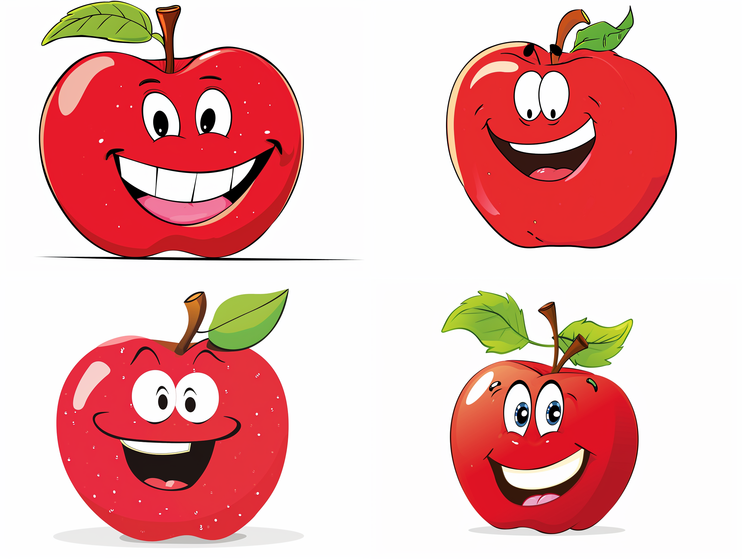 一颗开心的卡通苹果， 微笑，白色背景