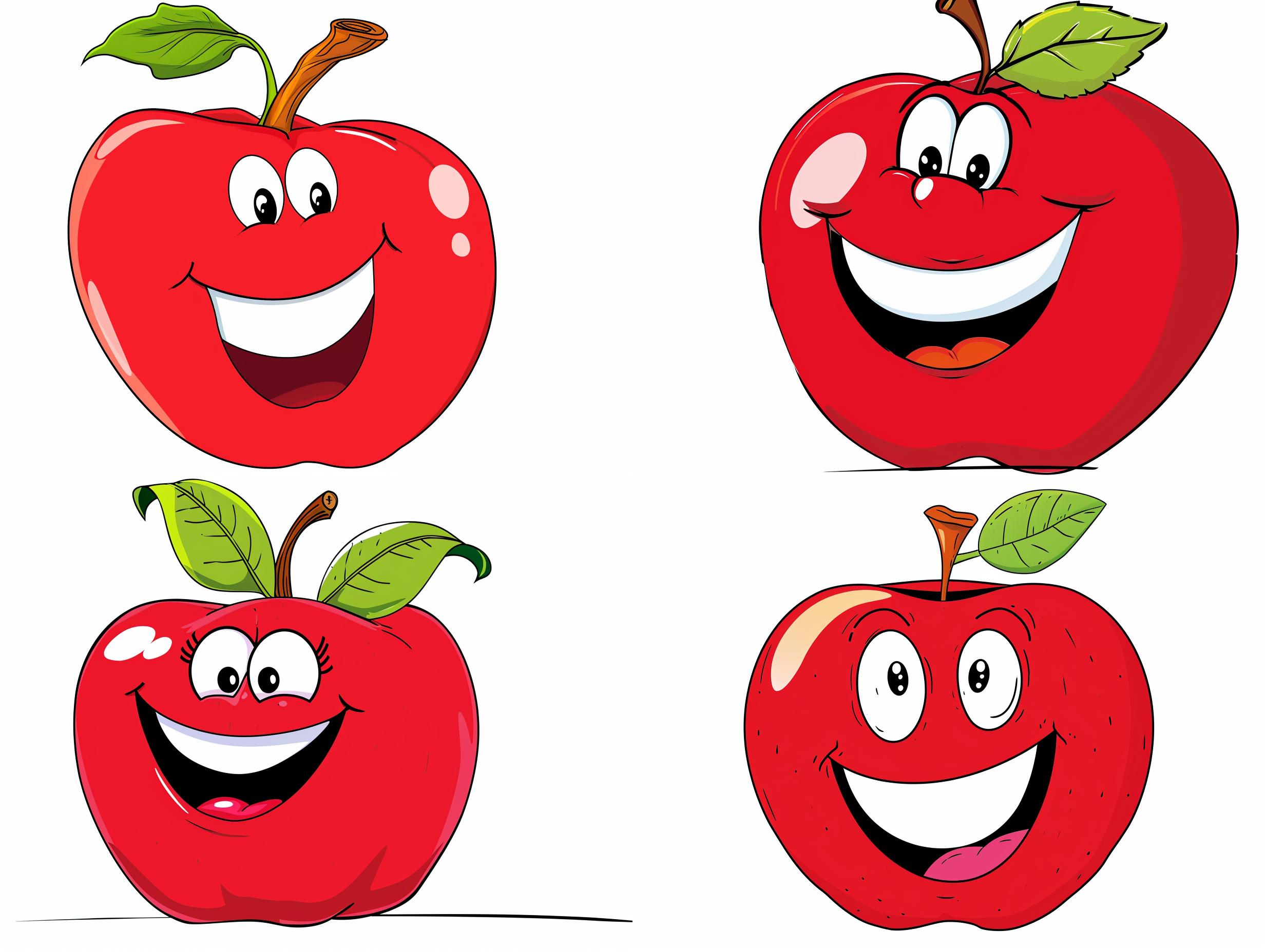 一颗开心的卡通苹果， 微笑，白色背景