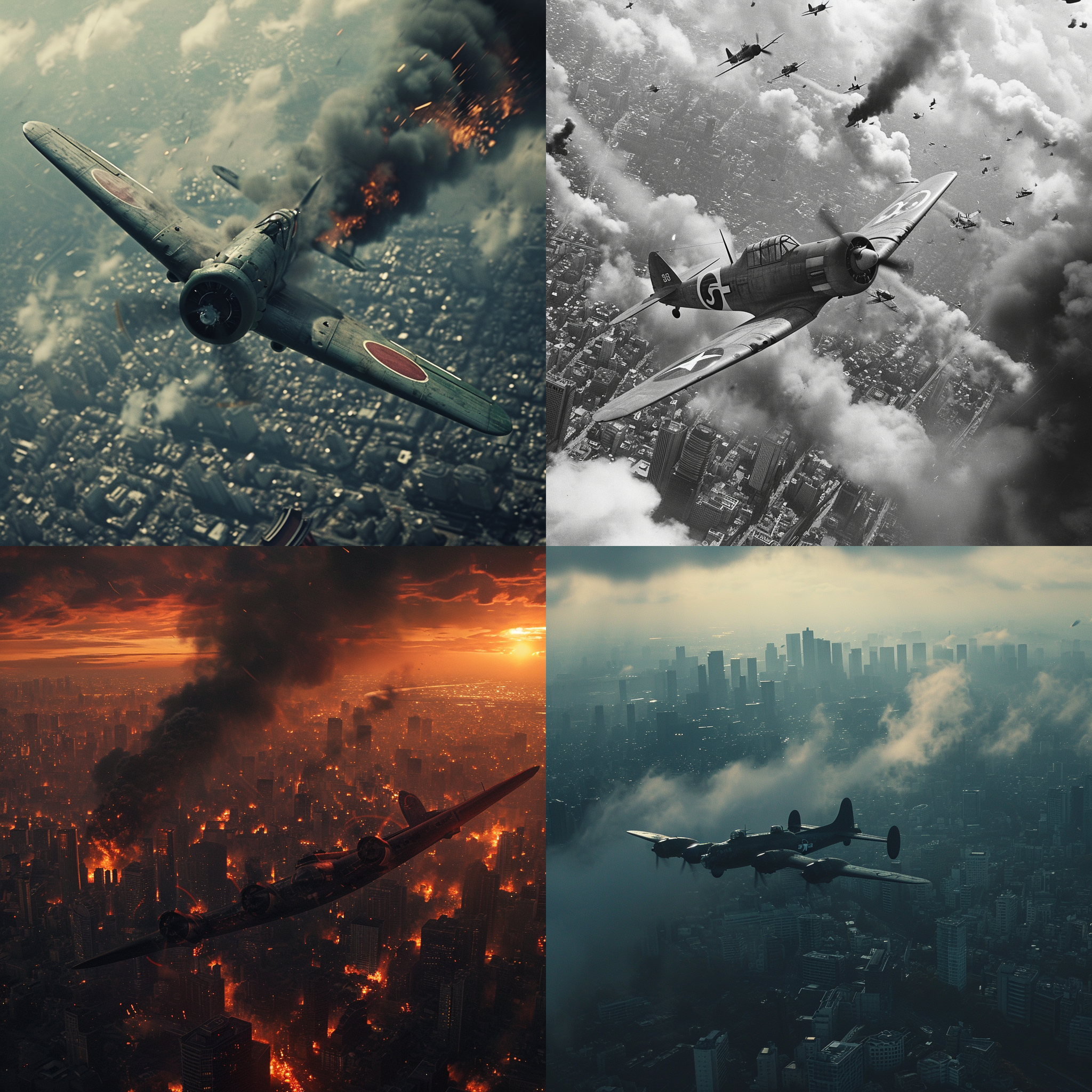 飞机轰炸东京，二战电影风格