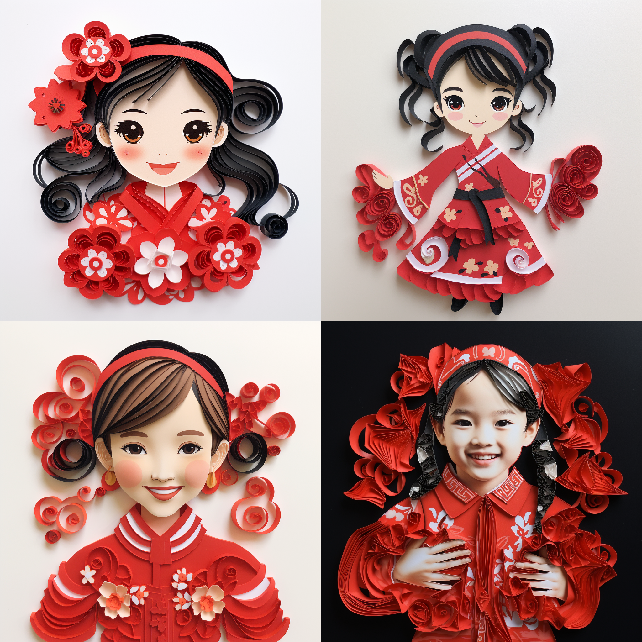 漂亮可爱的六岁中国小女孩 红肚兜 双马尾 微笑 剪纸