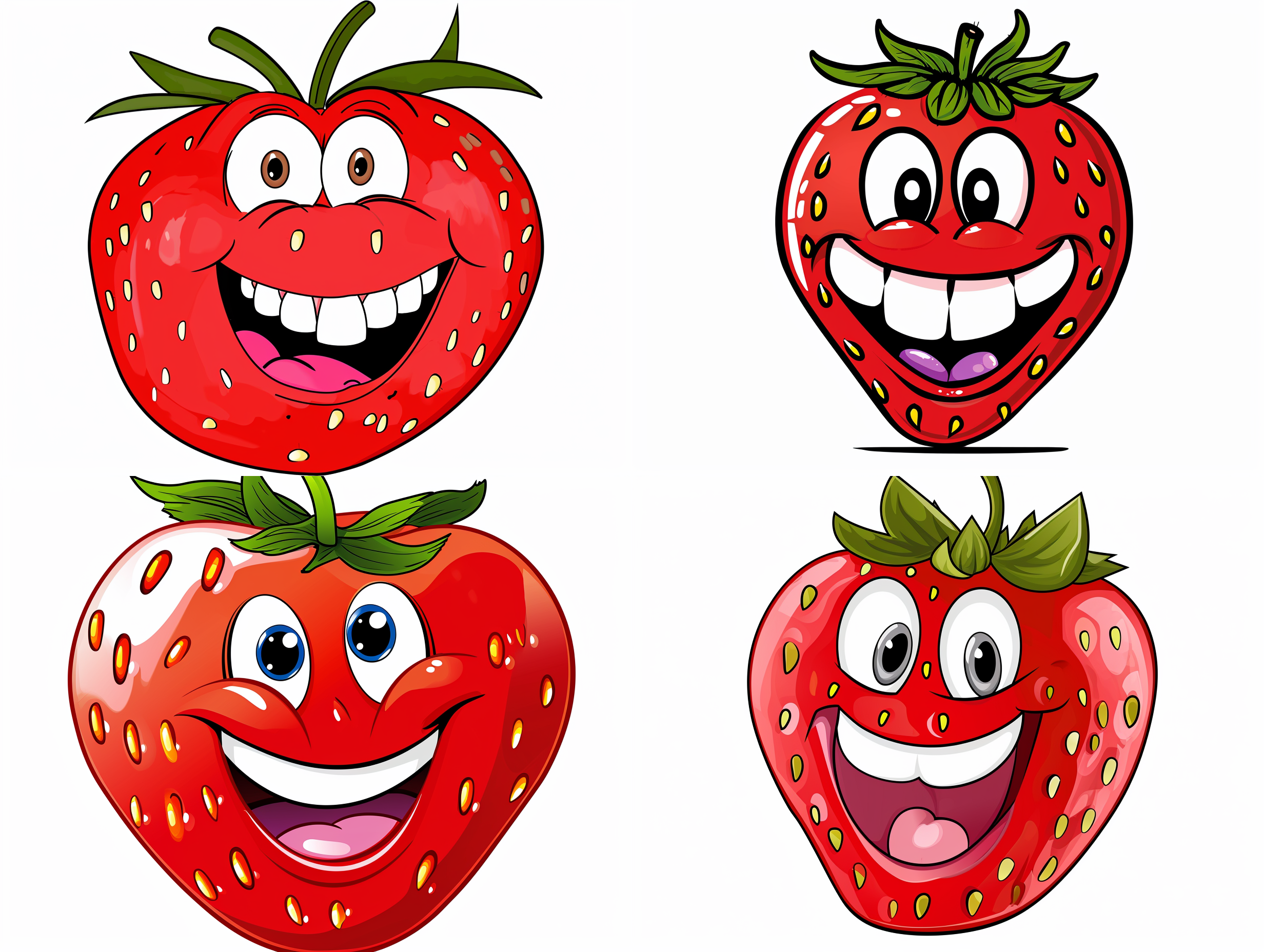 一颗开心的卡通草莓 微笑，白色背景
