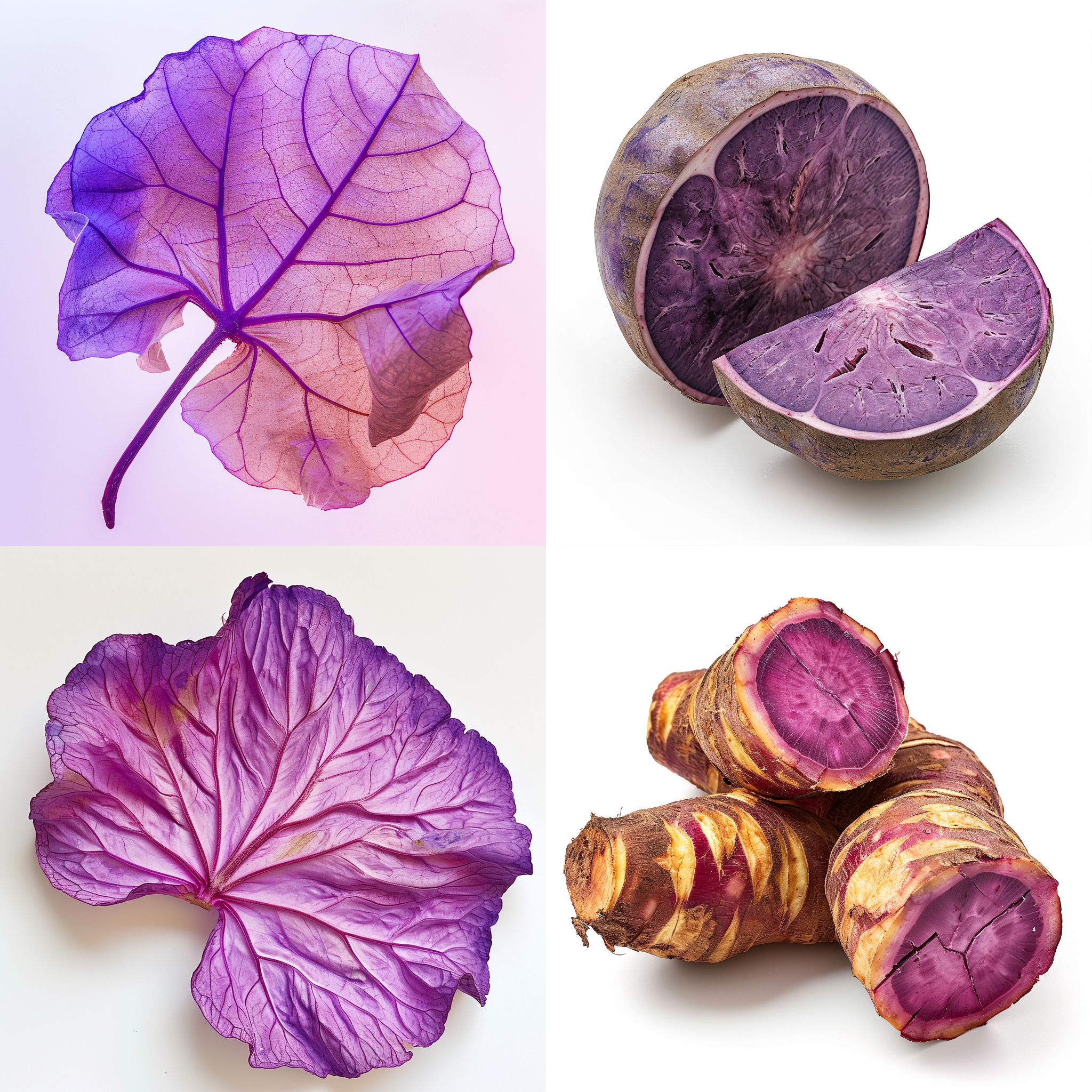 香芋，明亮环境，微距镜头，高清，柔光，温暖色调，细节丰富，鲜艳颜色，诱人，白色背景，纯色背景