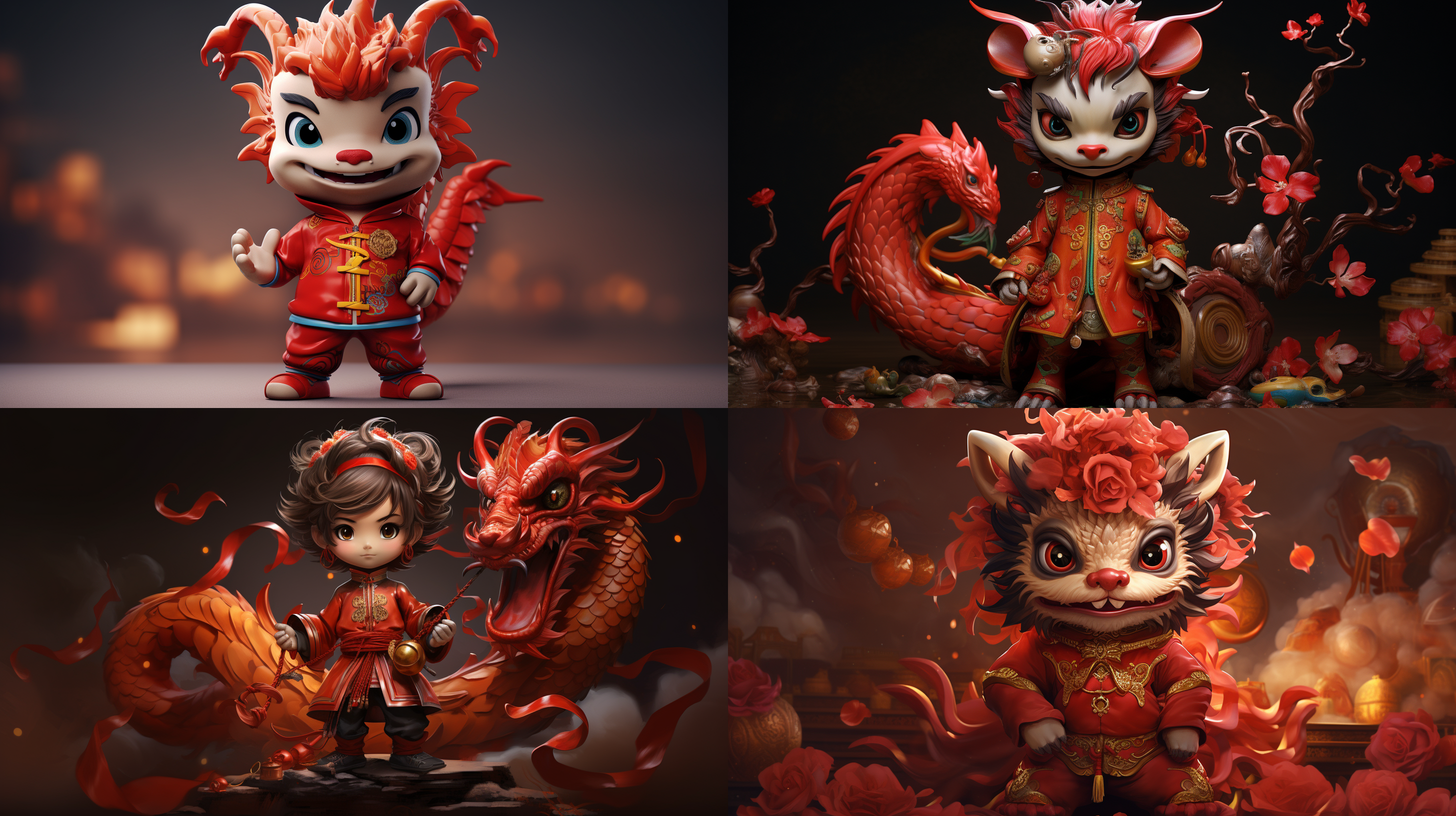 中国龙，红色，q版，小龙人，喜庆