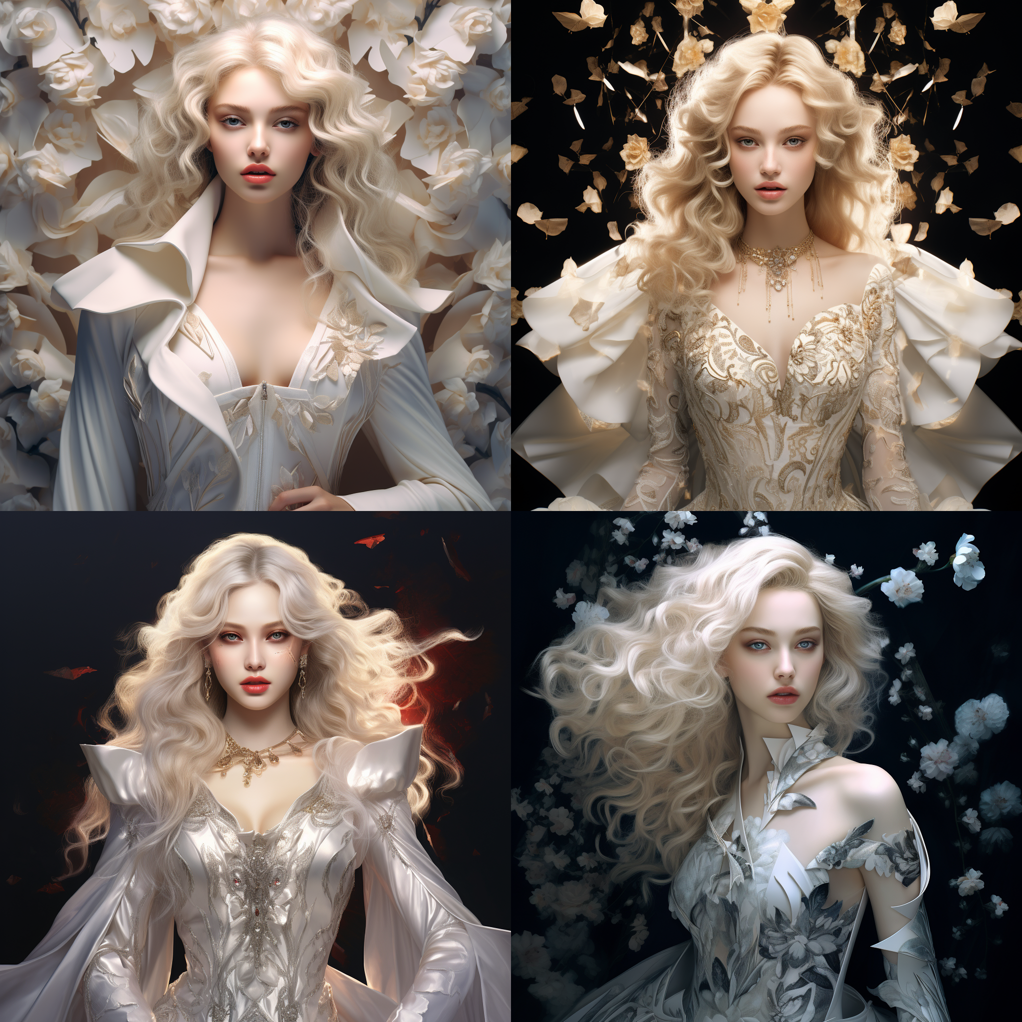 纸艺插画，张静娜的时尚肖像画，美丽的金发女人，配以令人惊叹的背景，超高清，细节丰富，8k，动漫，艺术，rgb，白金风格，