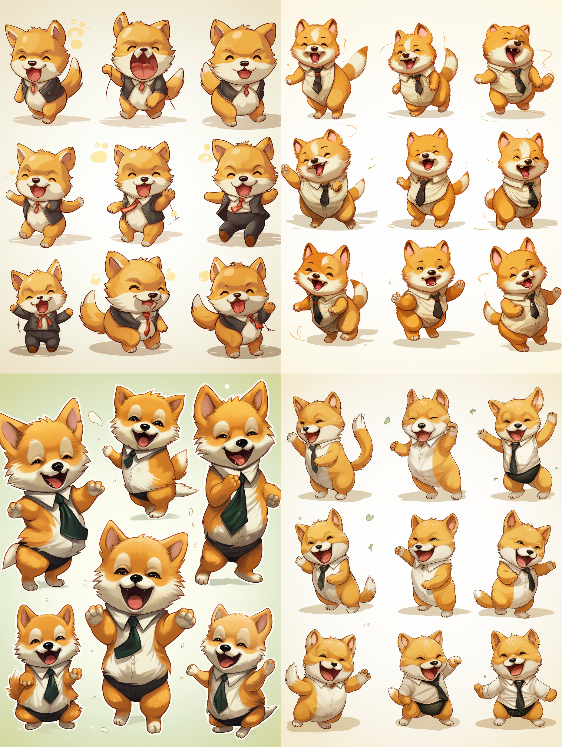 动漫狗表情9组，柴犬宝宝，黄色领结，多种表情和姿势，动态姿势，素描，白色，韩流，发生，ar1:1-niji5