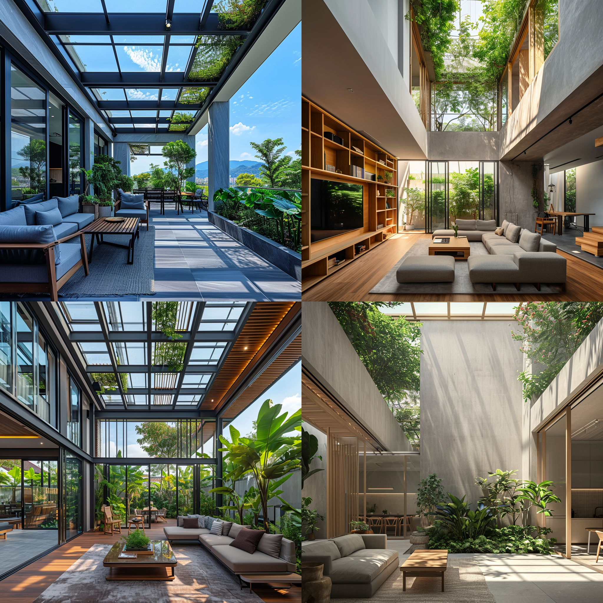 长3.6米，宽6.8米，现代度假风格，有好的观景视野的屋顶花园，俯视镜头，自然光洒进，清晰细腻，明亮颜色，真实自然。冷风色调，自然光线。