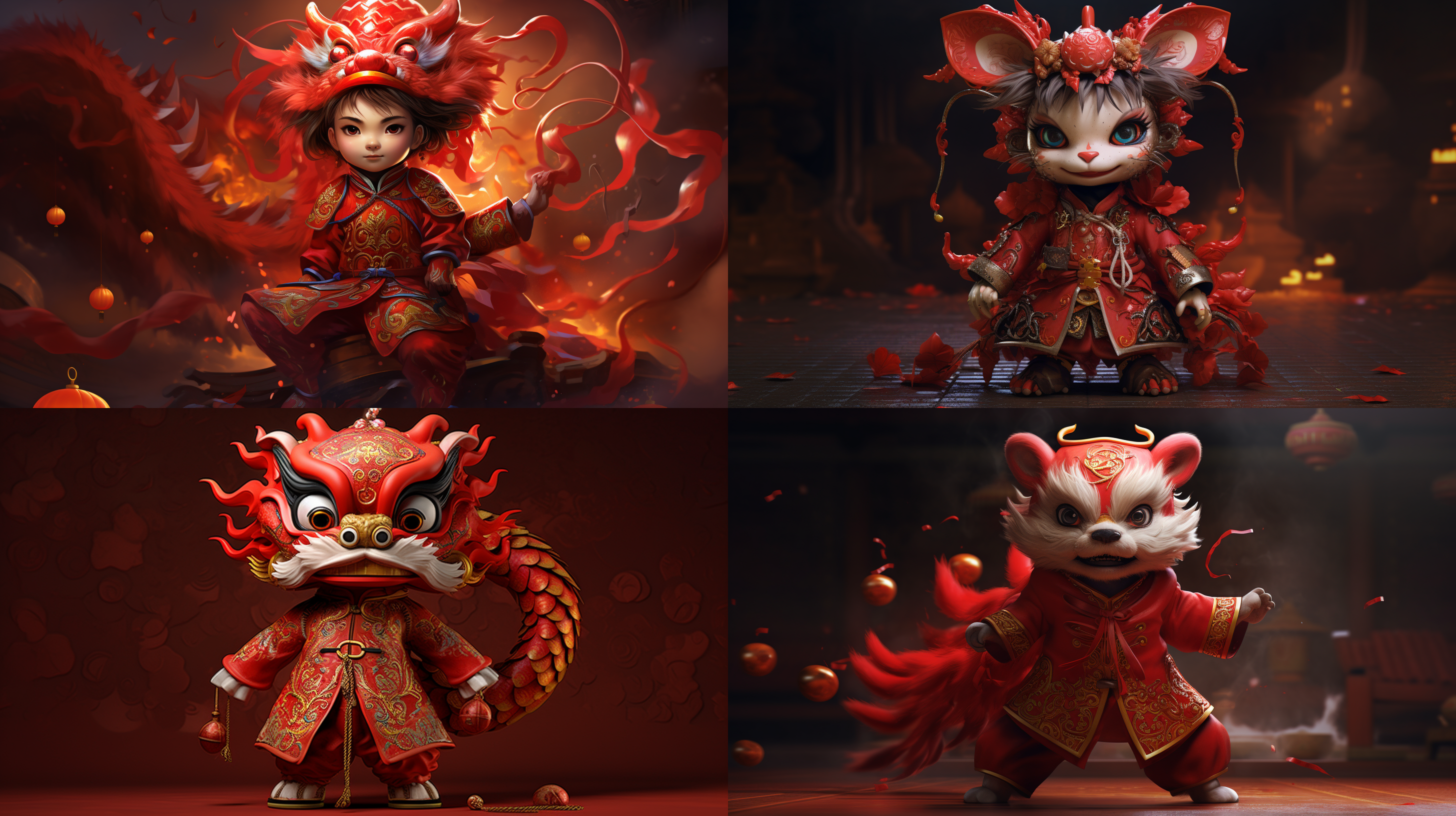 中国龙，红色，q版，小龙人，喜庆