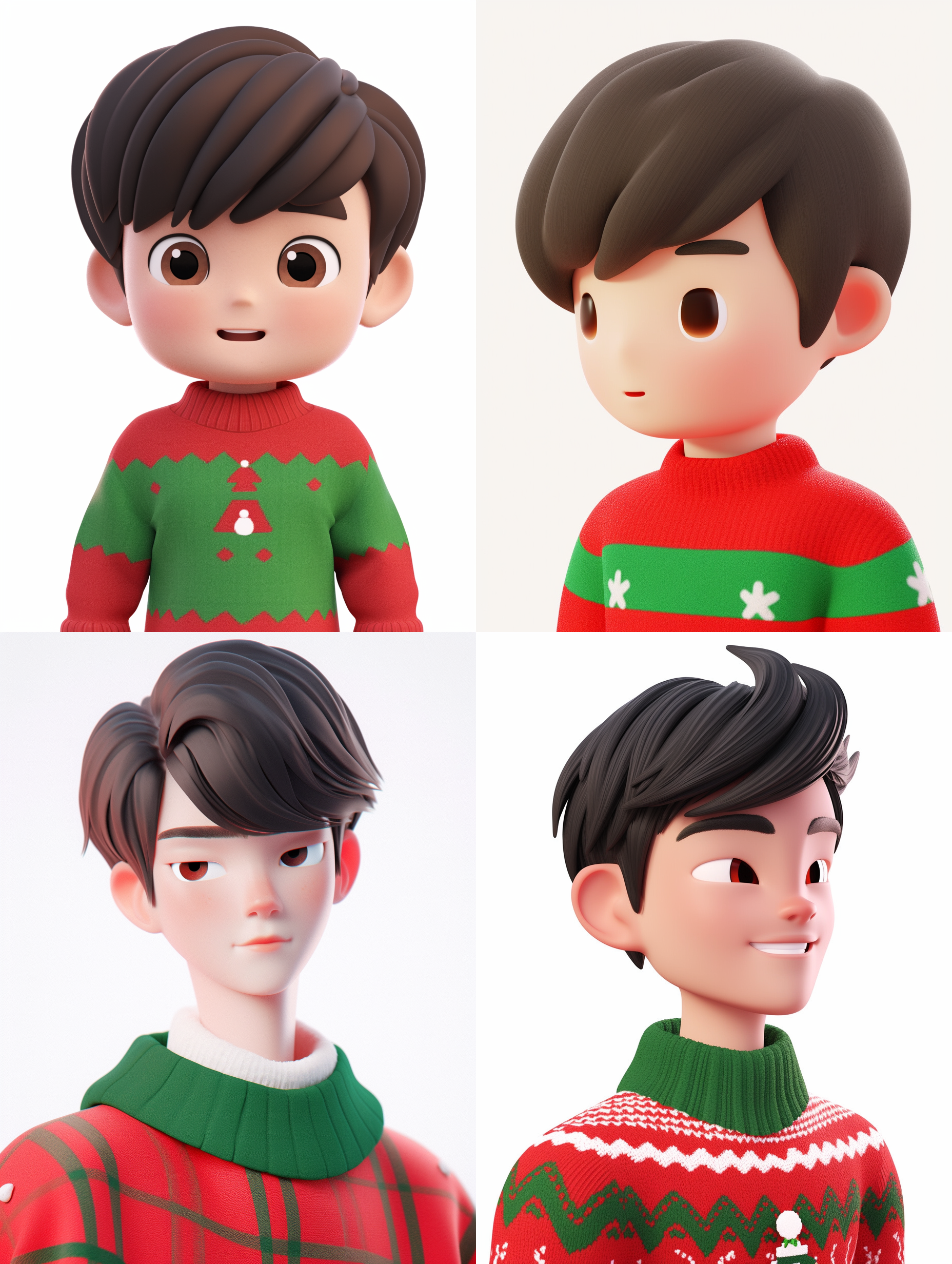 asian illustration, a 20 year old boy, wearing a red and green christmas jumper, white background, clay, matte, soft light, glowwave, simple, 3d, blender, oc render, in by pop mart, blind box toy, hyper detail, c4d, 8k, uhd