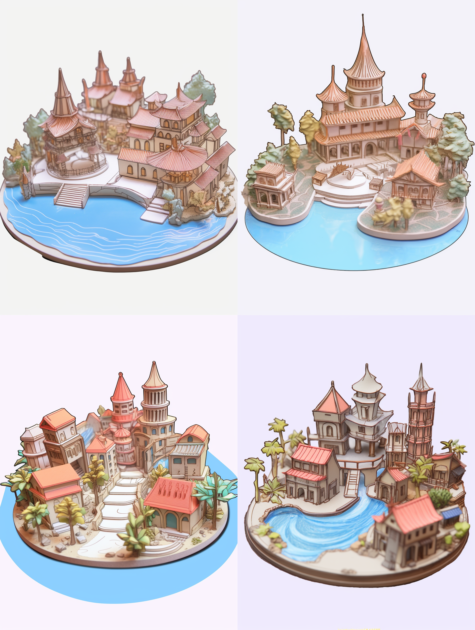 青岛微缩模型，建筑按照草图生成，颜色清新自然