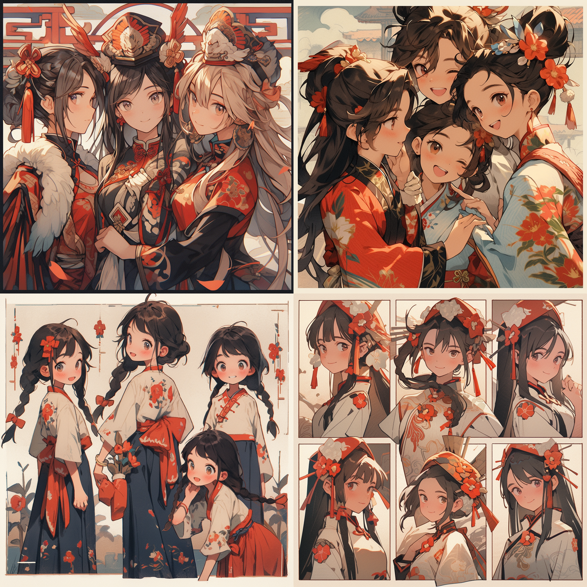 穿着中国民族服饰的卡通女孩