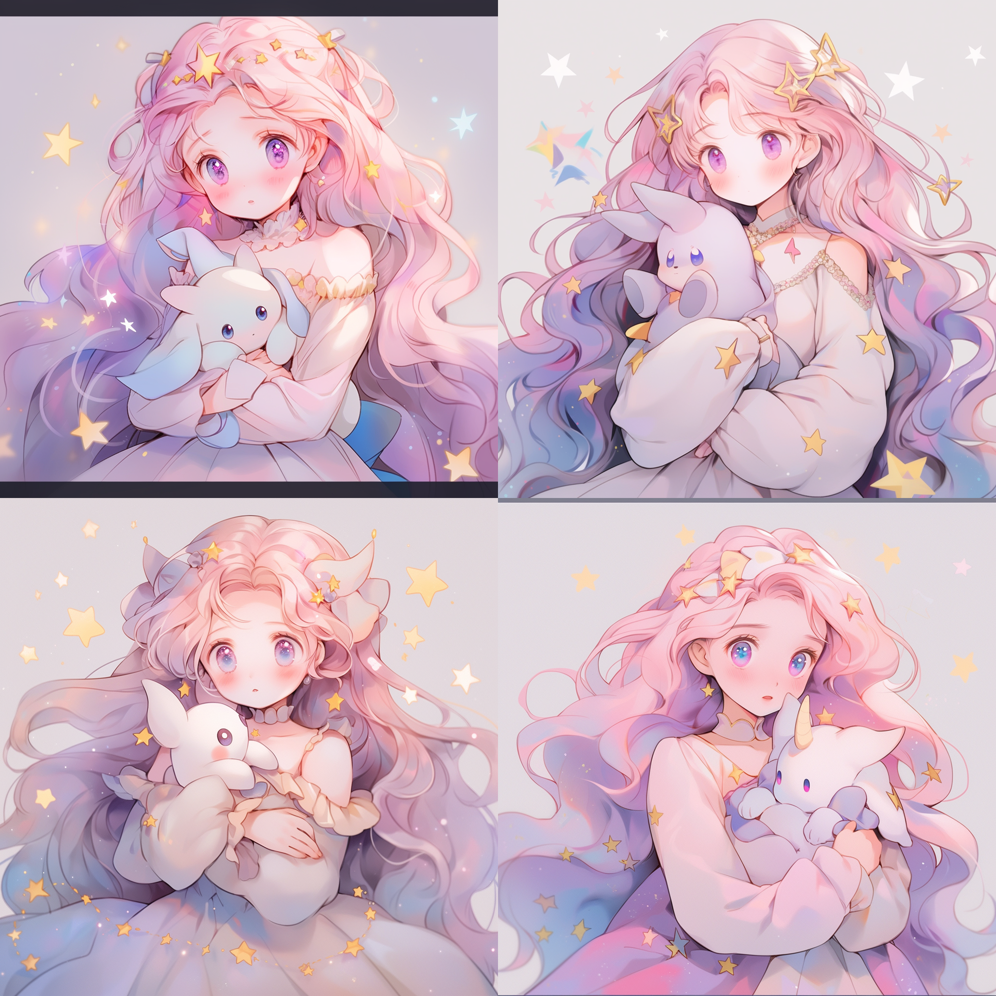 可爱女孩，繁星背景，浅色