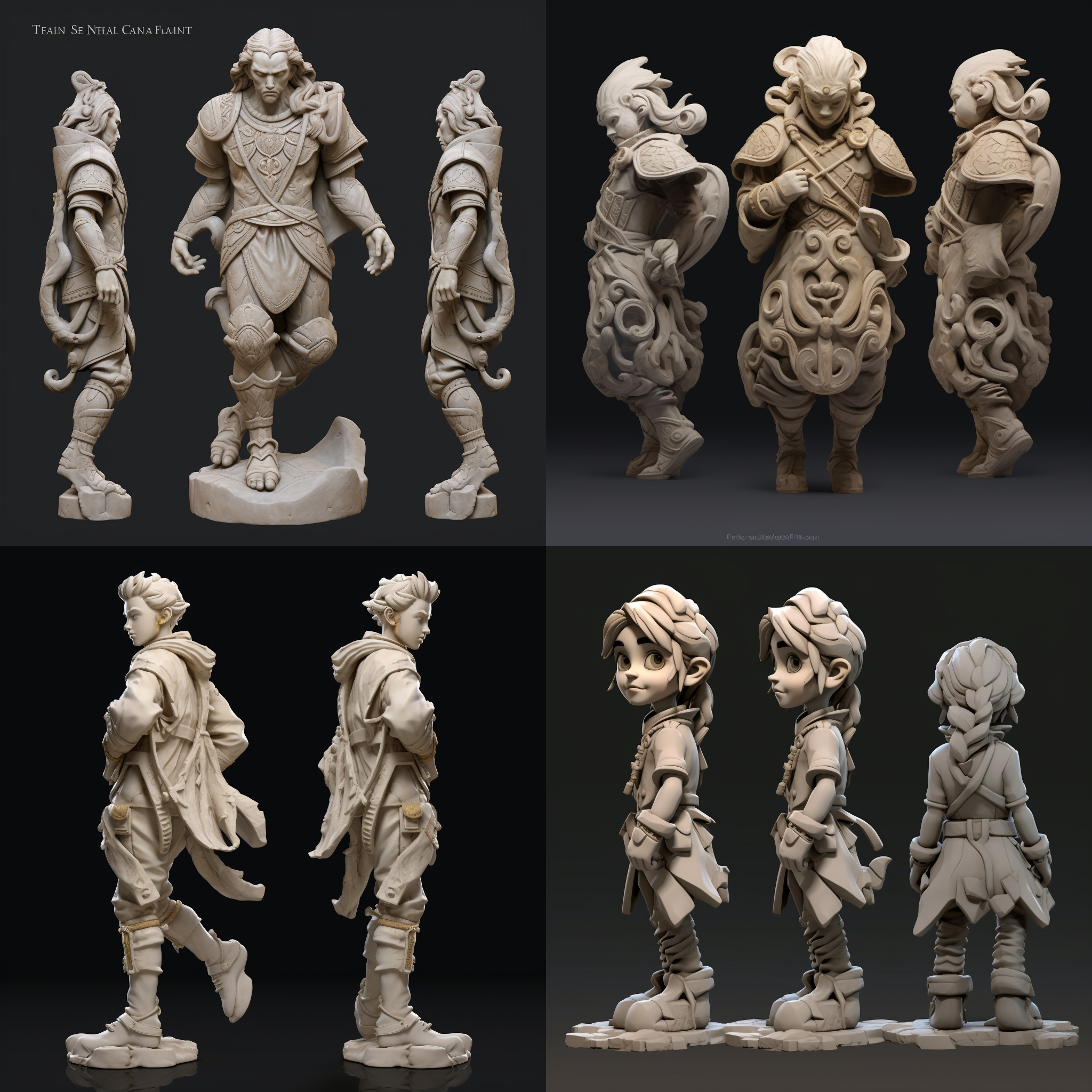 石雕，动漫人物模型，三视图有正侧面跟后面