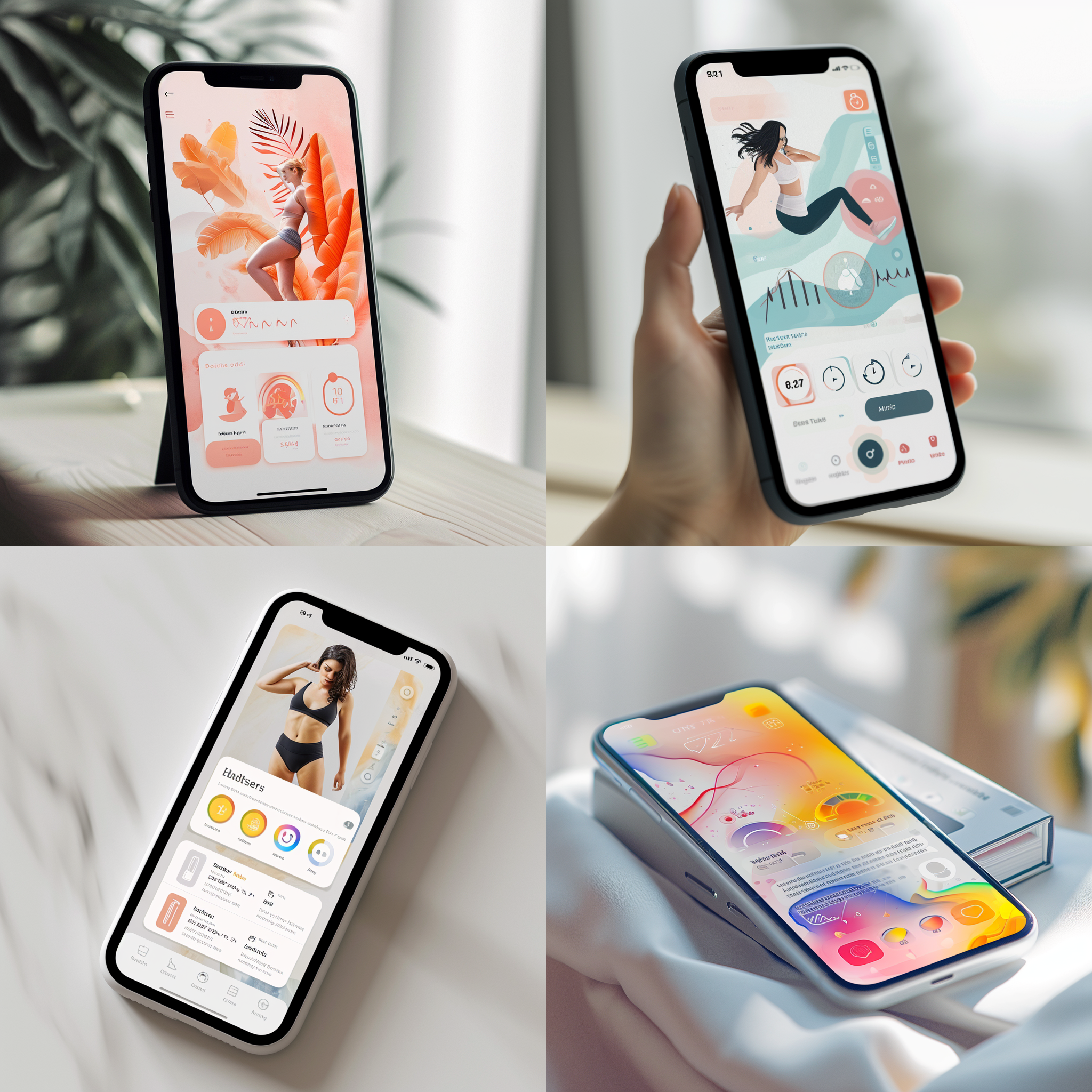 photo of an iphone ui design for fitness mobile app,watercolor style,ios,apple design,imspired by behance,figma adn dribbble