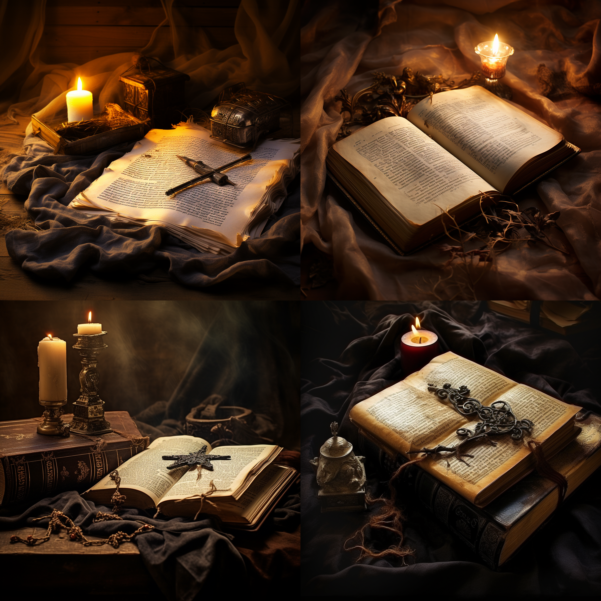 麻布纸上的神秘经文，老旧沧桑感，高对比度，16k画质，极高分辨率，复古风格，细节丰富，独特纹理，暗角，金色调，神秘氛围，引人入胜。