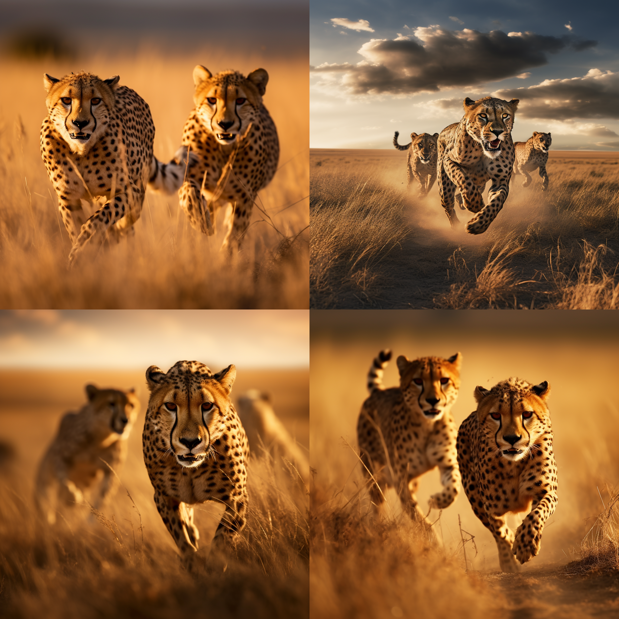 大草原上，猎豹捕杀羚羊，远景构图，草原背景，逆光，长焦镜头，高速快门，追逐，激烈，动态，自然色调。