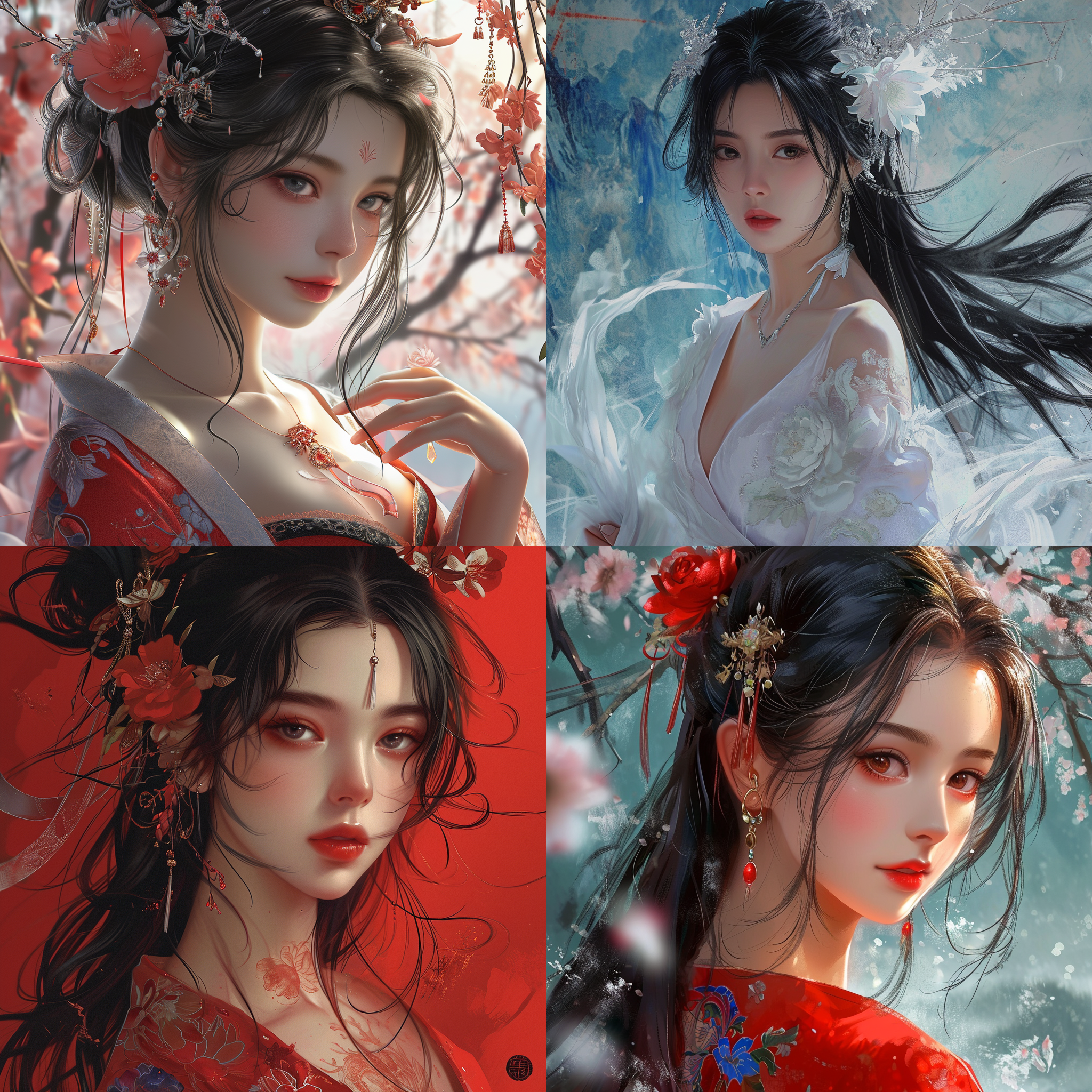 纸艺插画，时尚肖像画，美丽的黑发中国女人，配以令人惊叹的背景，超高清，细节丰富，8k，动漫，艺术，rgb，白金风格。