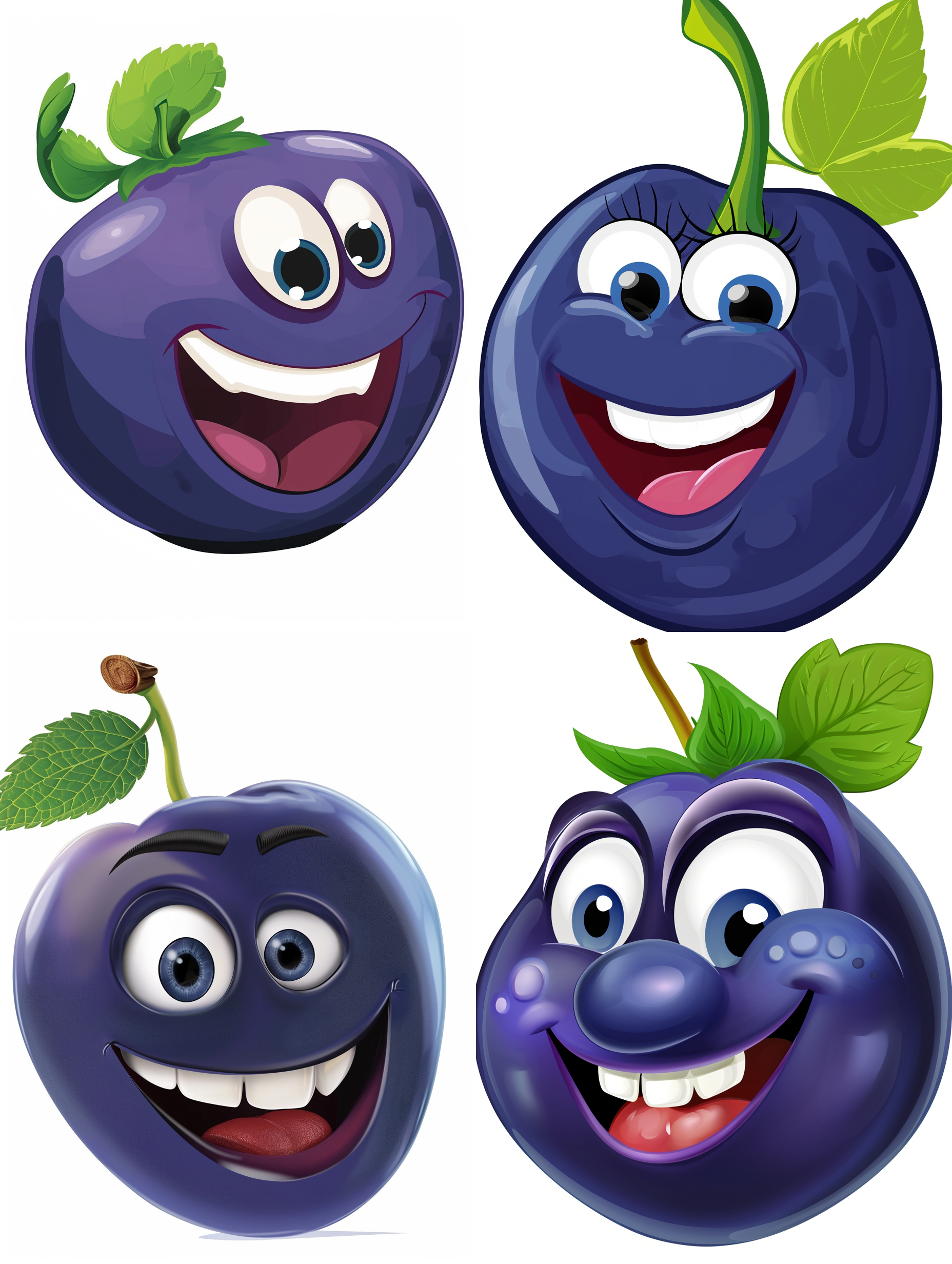 一颗开心的卡通蓝莓，微笑，白色背景