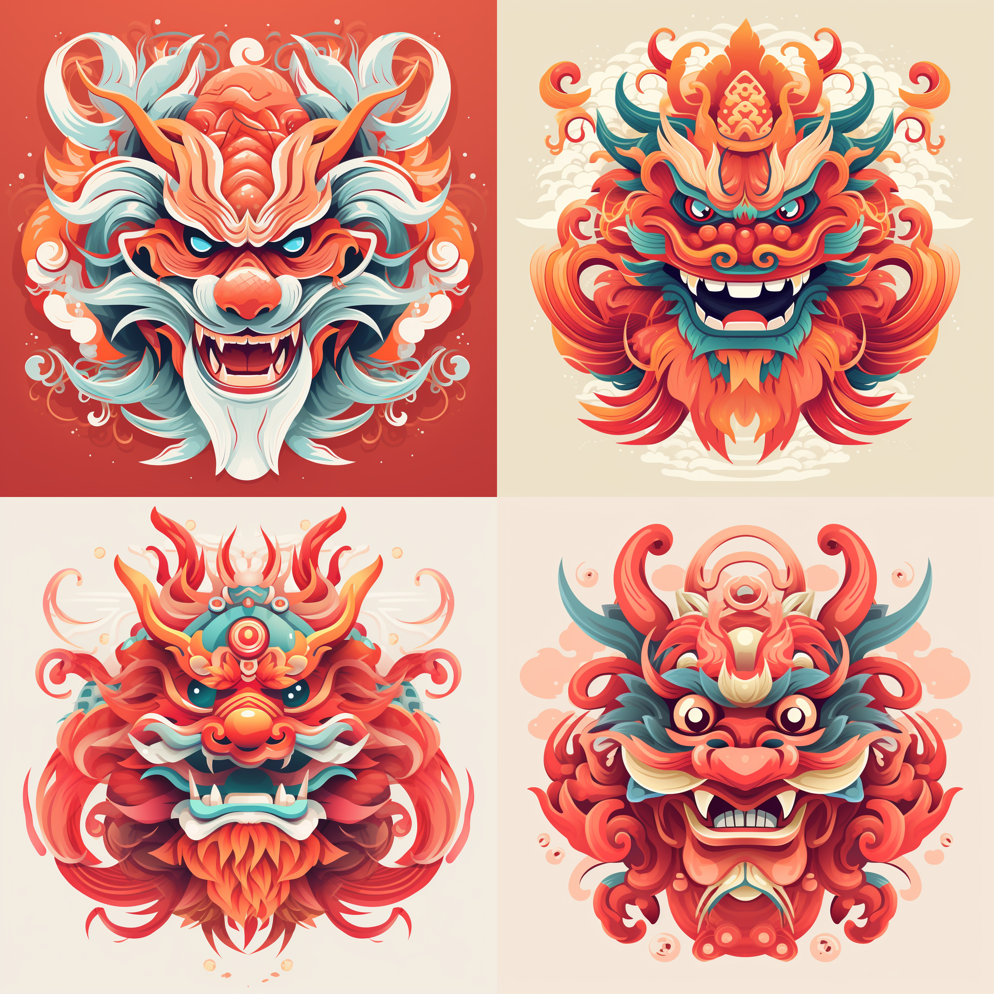 中国龙，无背景，传统元素，扁平设计，明亮柔和的光线，线条简单明了，眼神可爱，红色主色调，神秘感，自信。