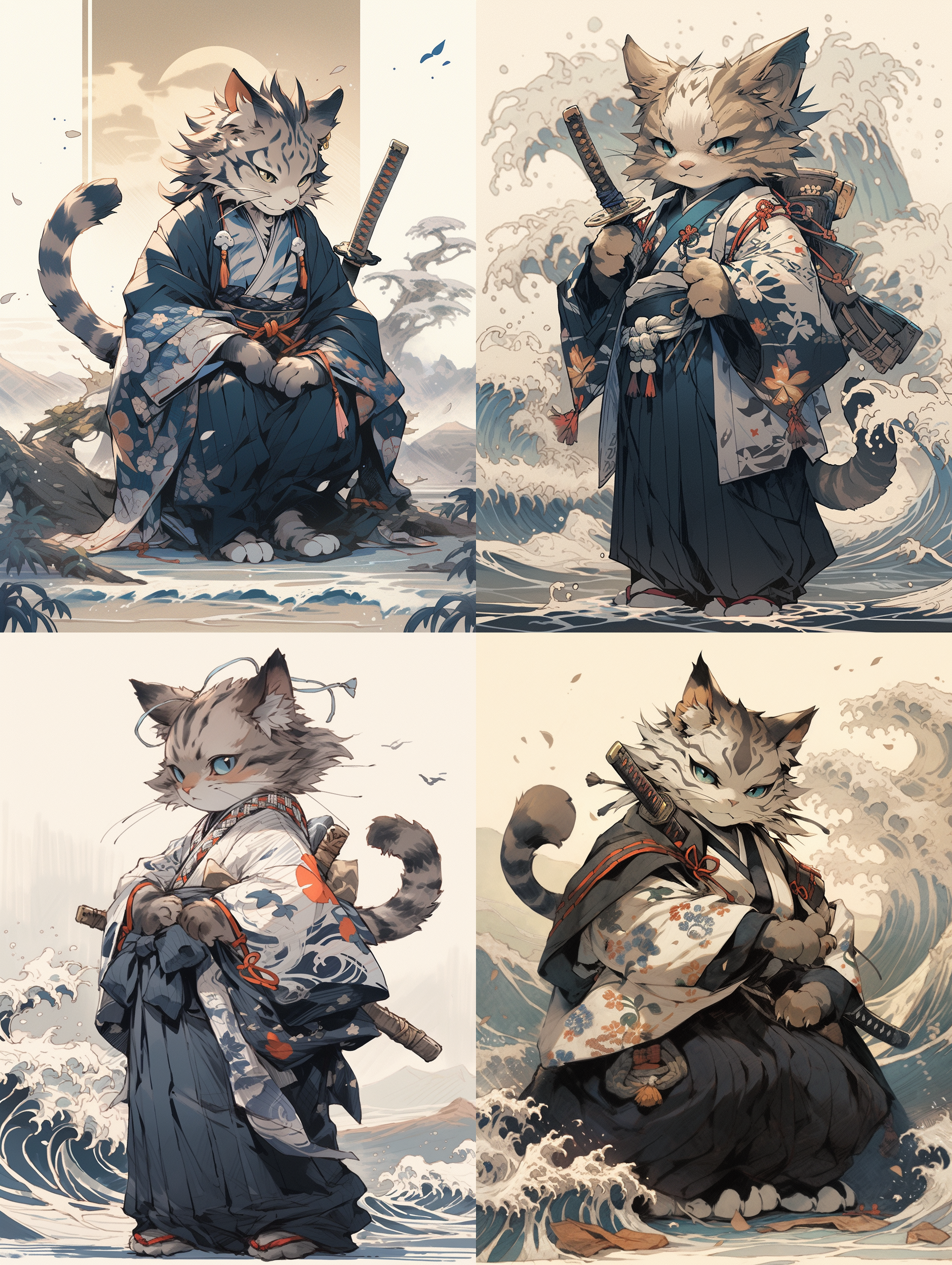 武士猫，葛饰北斋风格