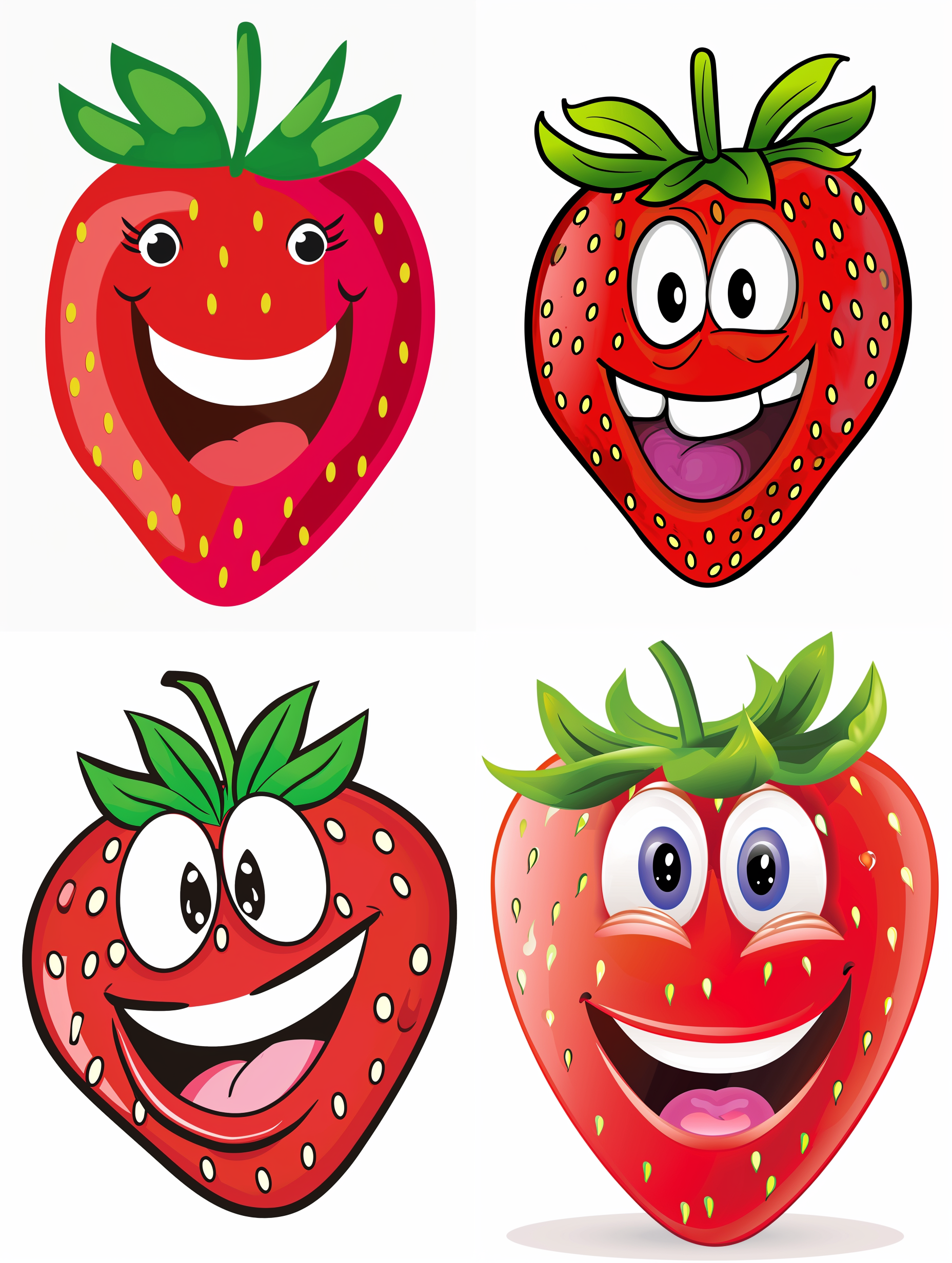 一颗开心的卡通草莓 微笑，白色背景