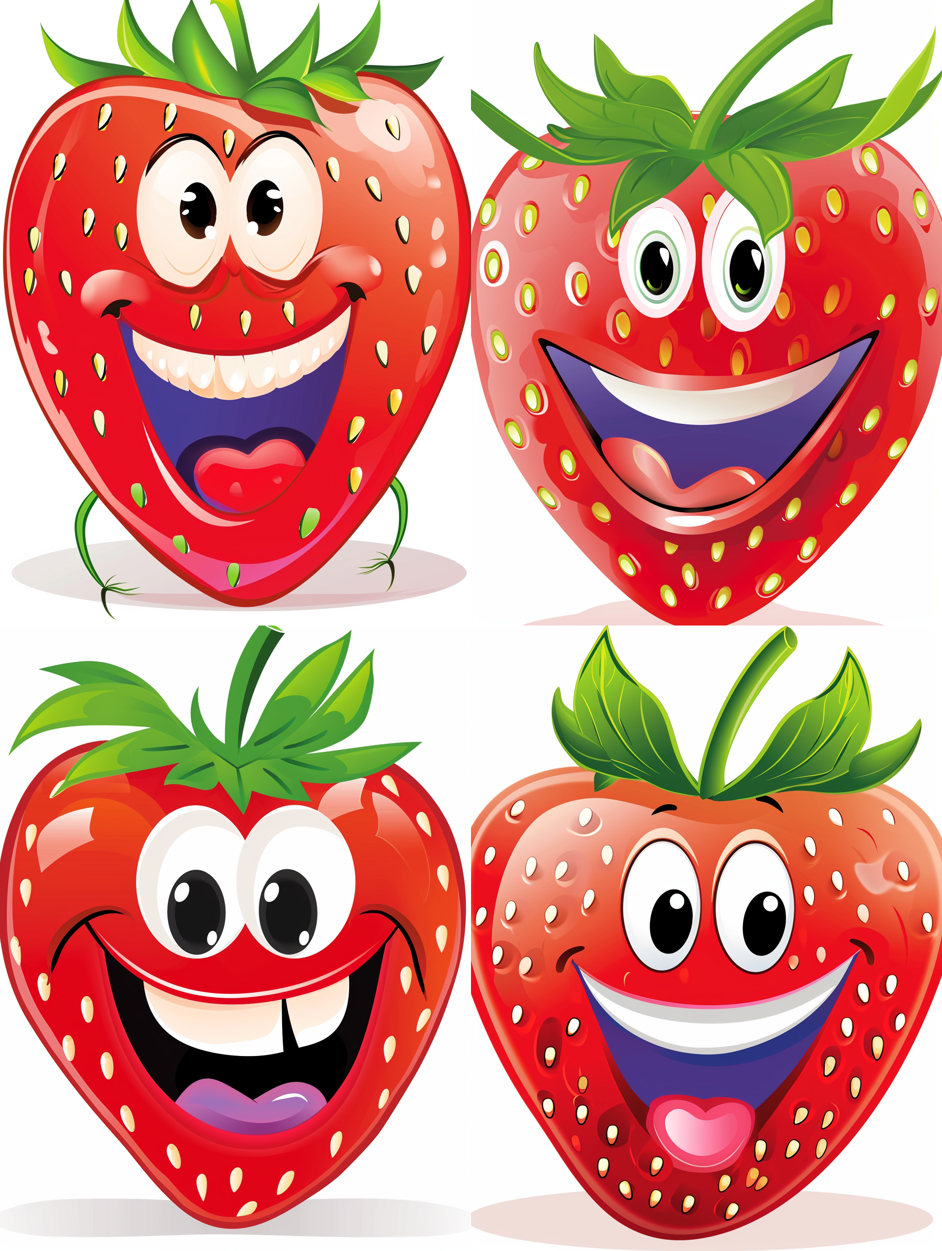 一颗开心的卡通草莓 微笑，白色背景