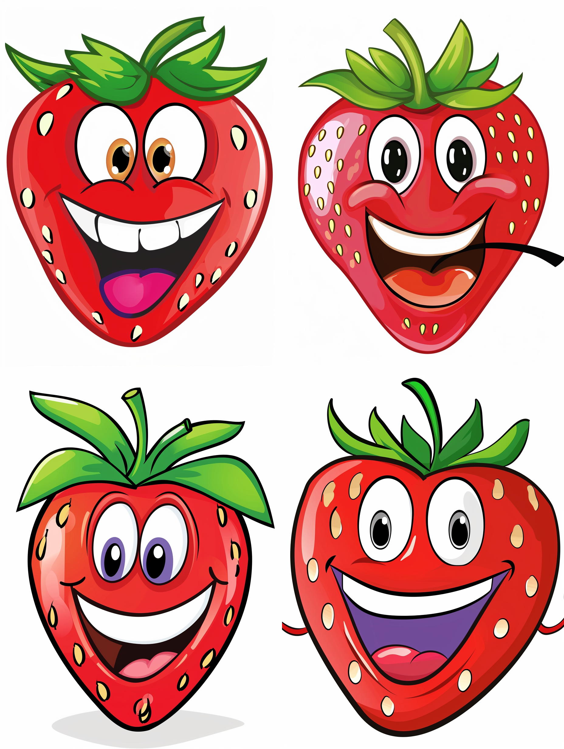 一颗开心的卡通草莓 微笑，白色背景