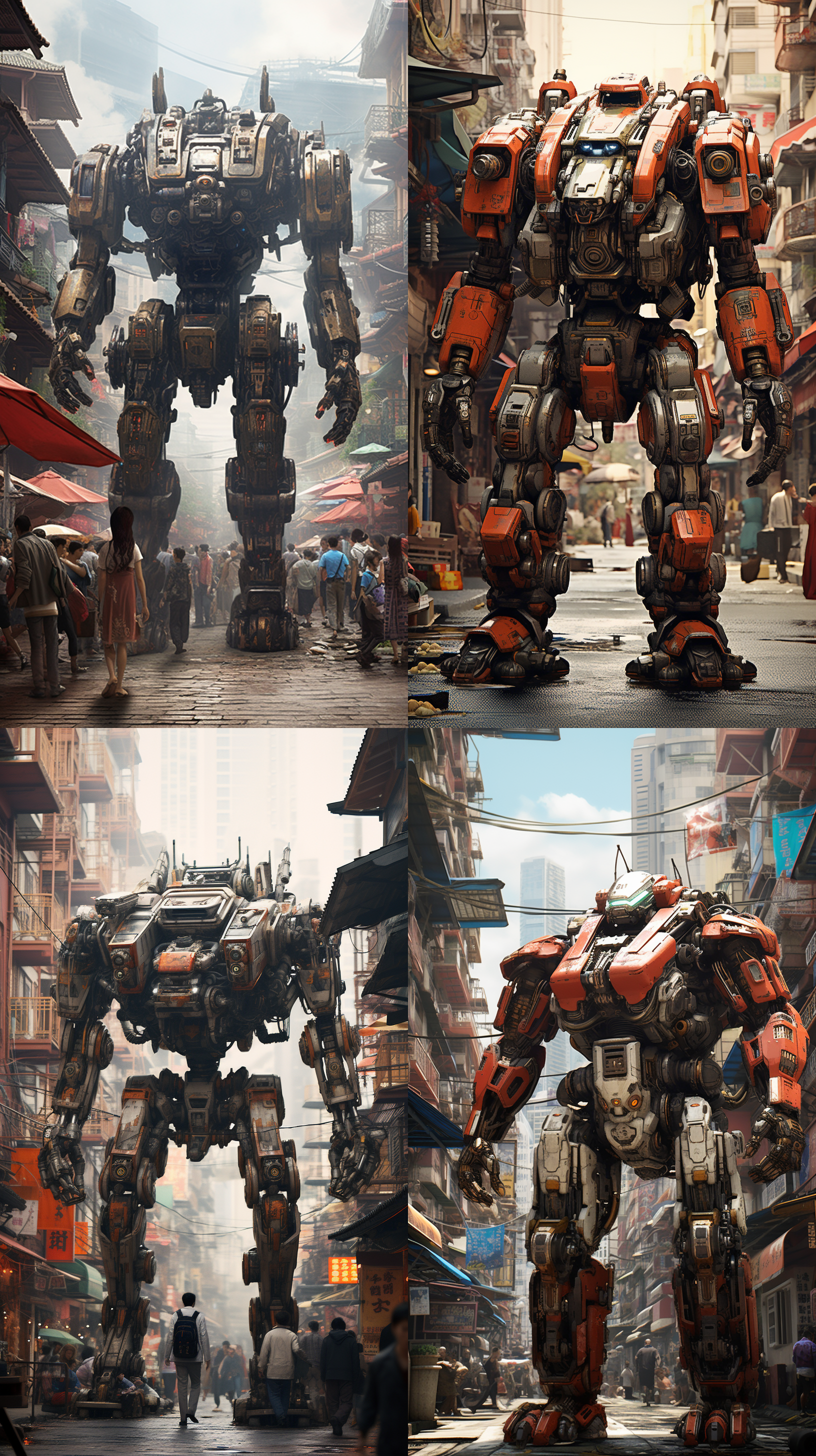 "a mech suit in a typical chinese city"