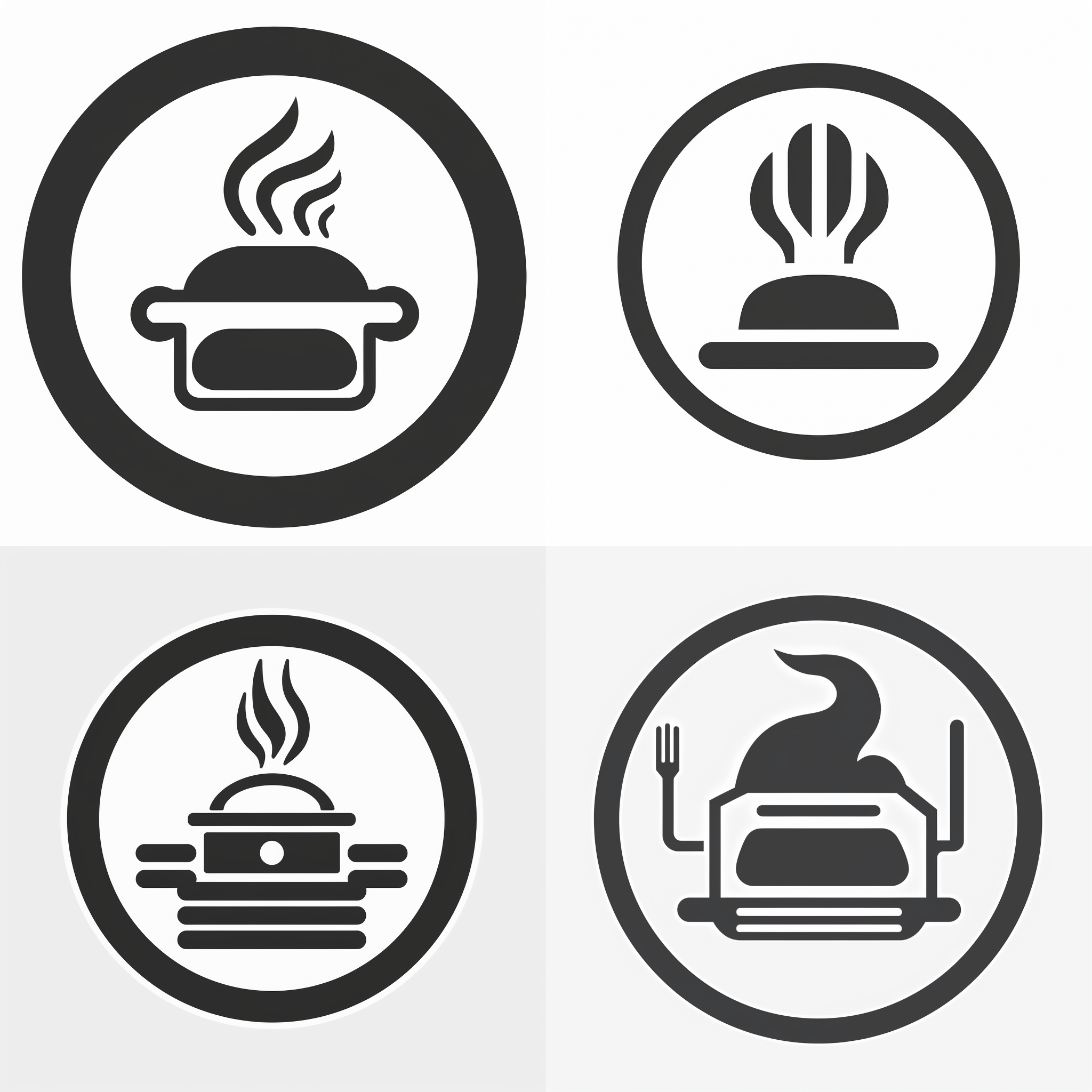 商用炉灶logo图标,简约风格，黑白色调，圆形构图，线条简洁，现代感