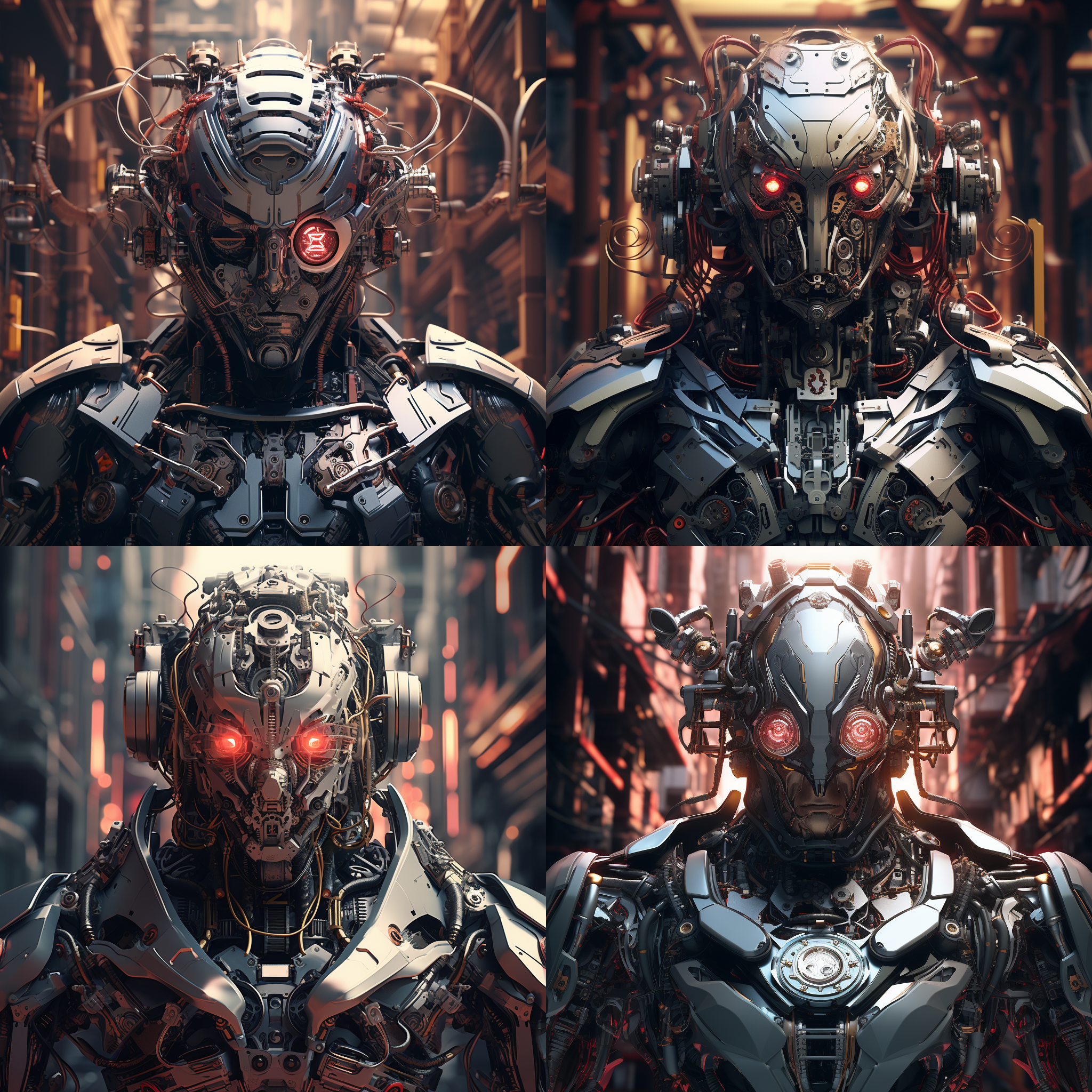 led屏幕机器人，独眼，自拍照，对焦在机器人脸部，背景模糊，灯火通明的城市中，冷色调，大光圈，高iso，广角镜头，低角度，微笑，神秘感，赛博朋克风格，霓虹灯，战斗机甲风。