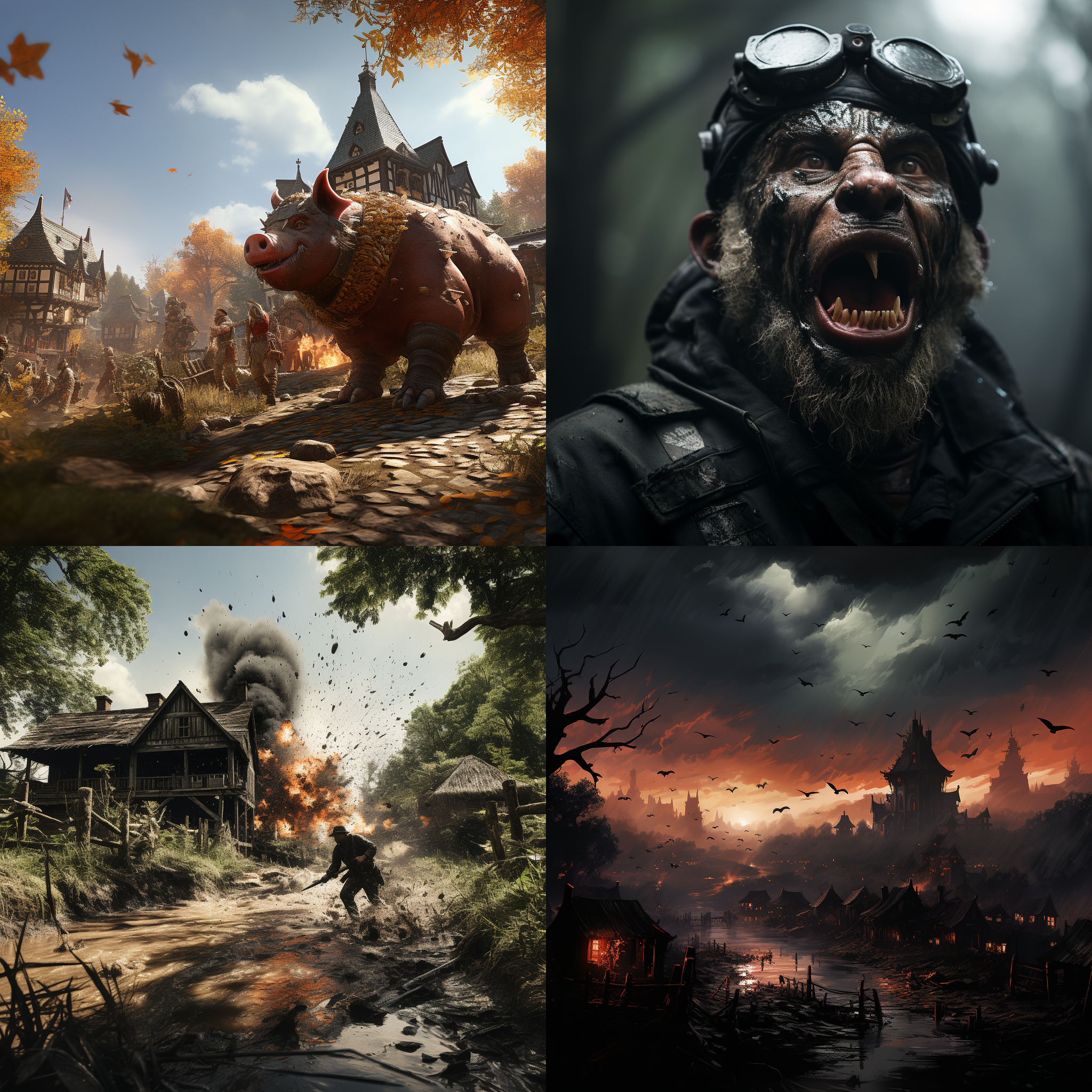 野猪敢死队袭击村庄，和警察冲突，天空灰暗