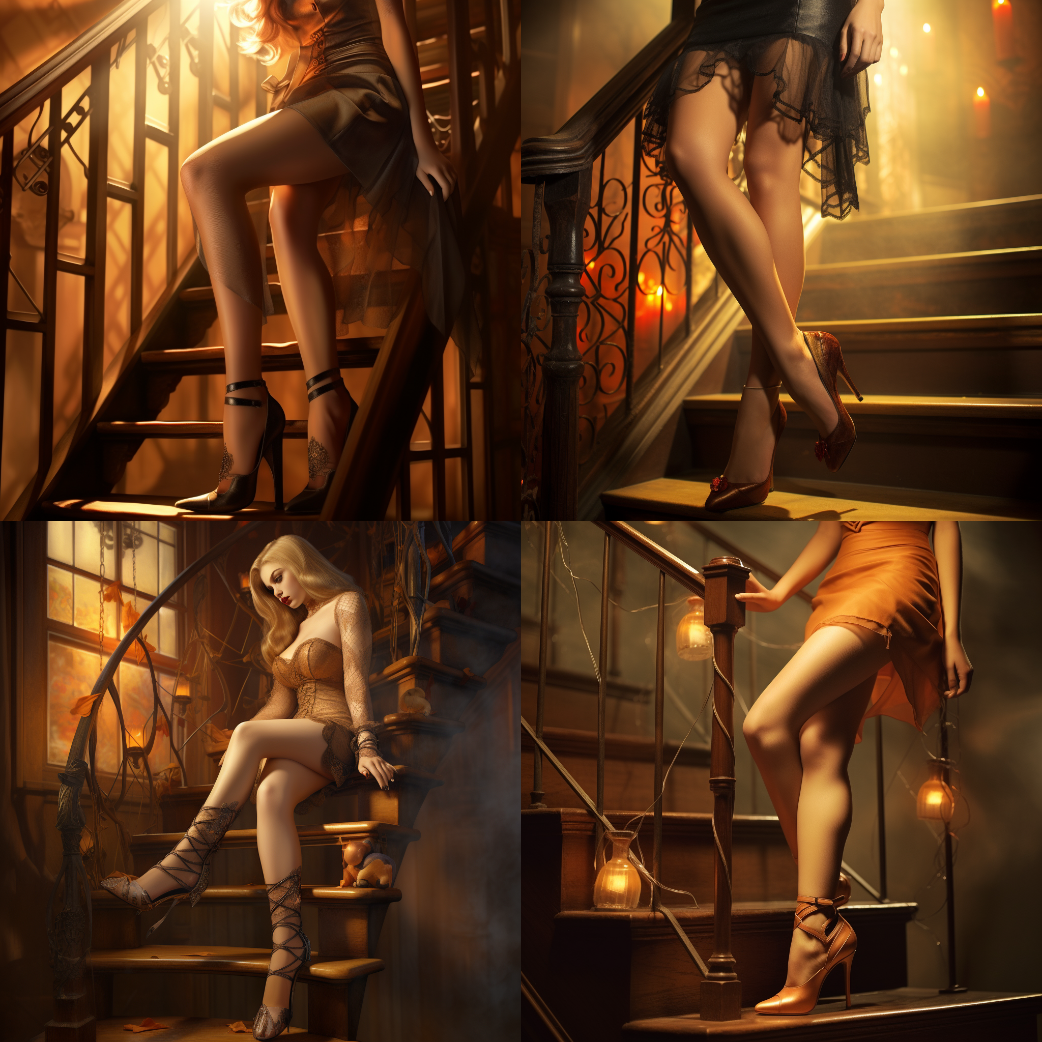 高跟鞋美腿丝袜，细节突出，柔和光线，温暖色调