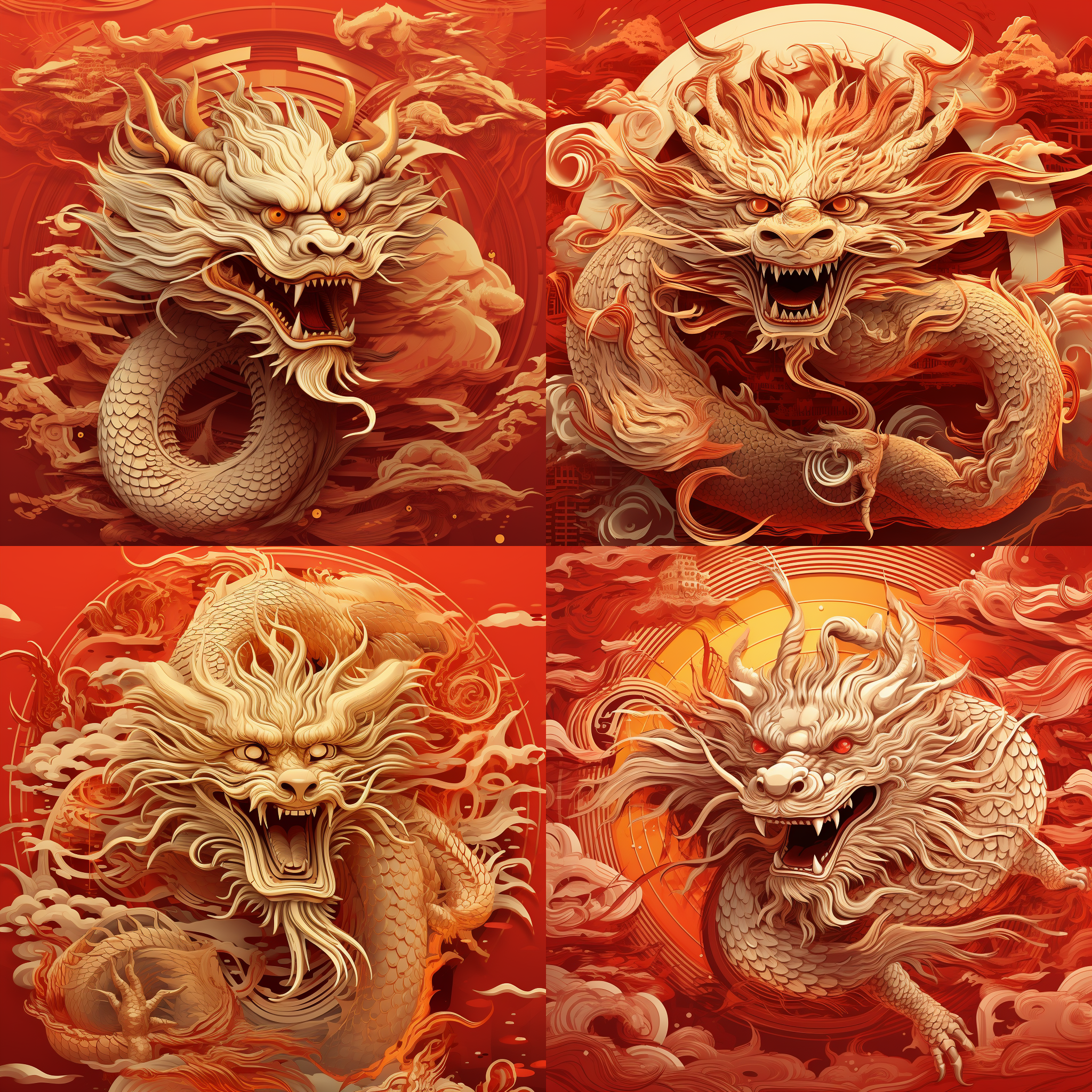 红色背景，东方金龙