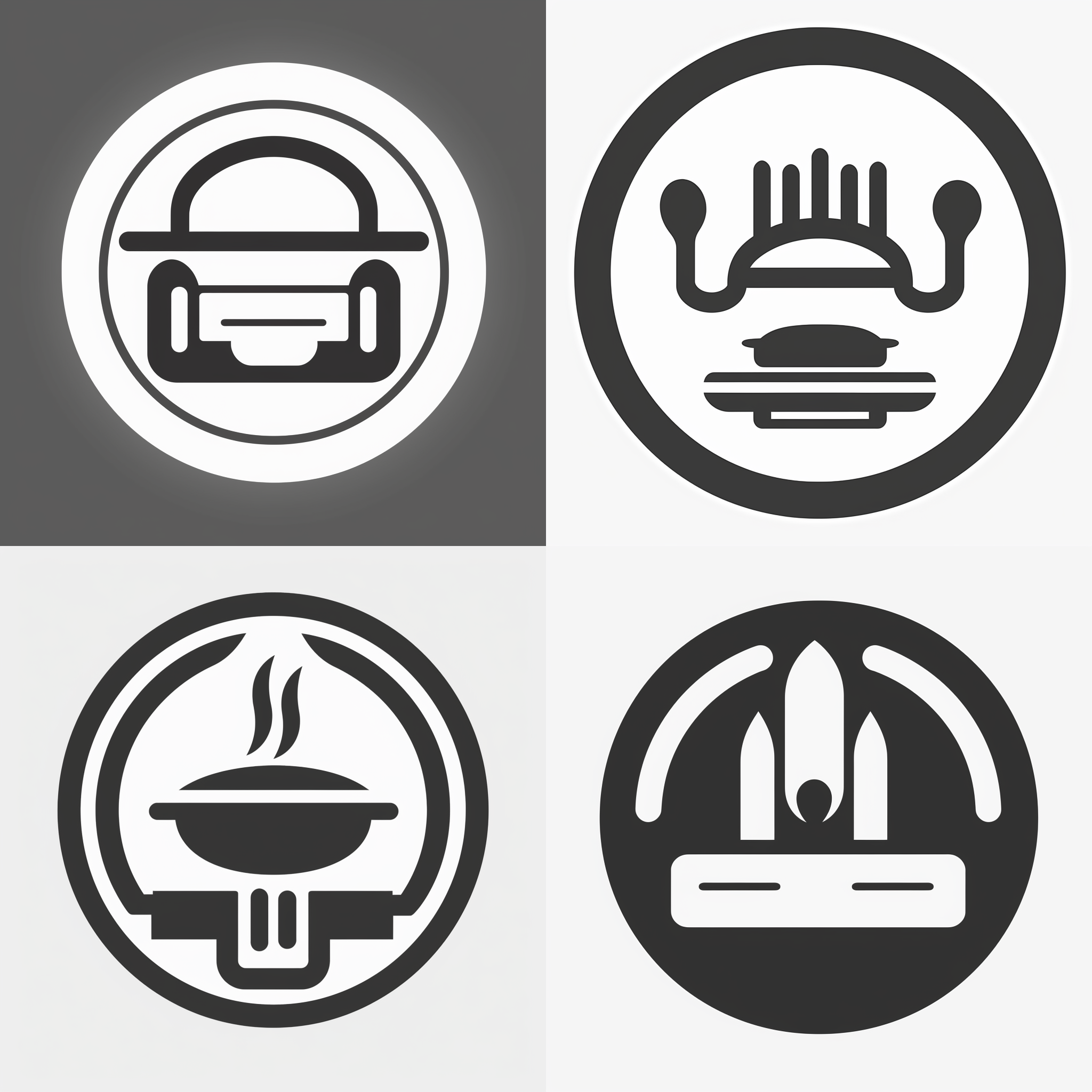 商用炉灶logo图标,简约风格，黑白色调，圆形构图，线条简洁，现代感