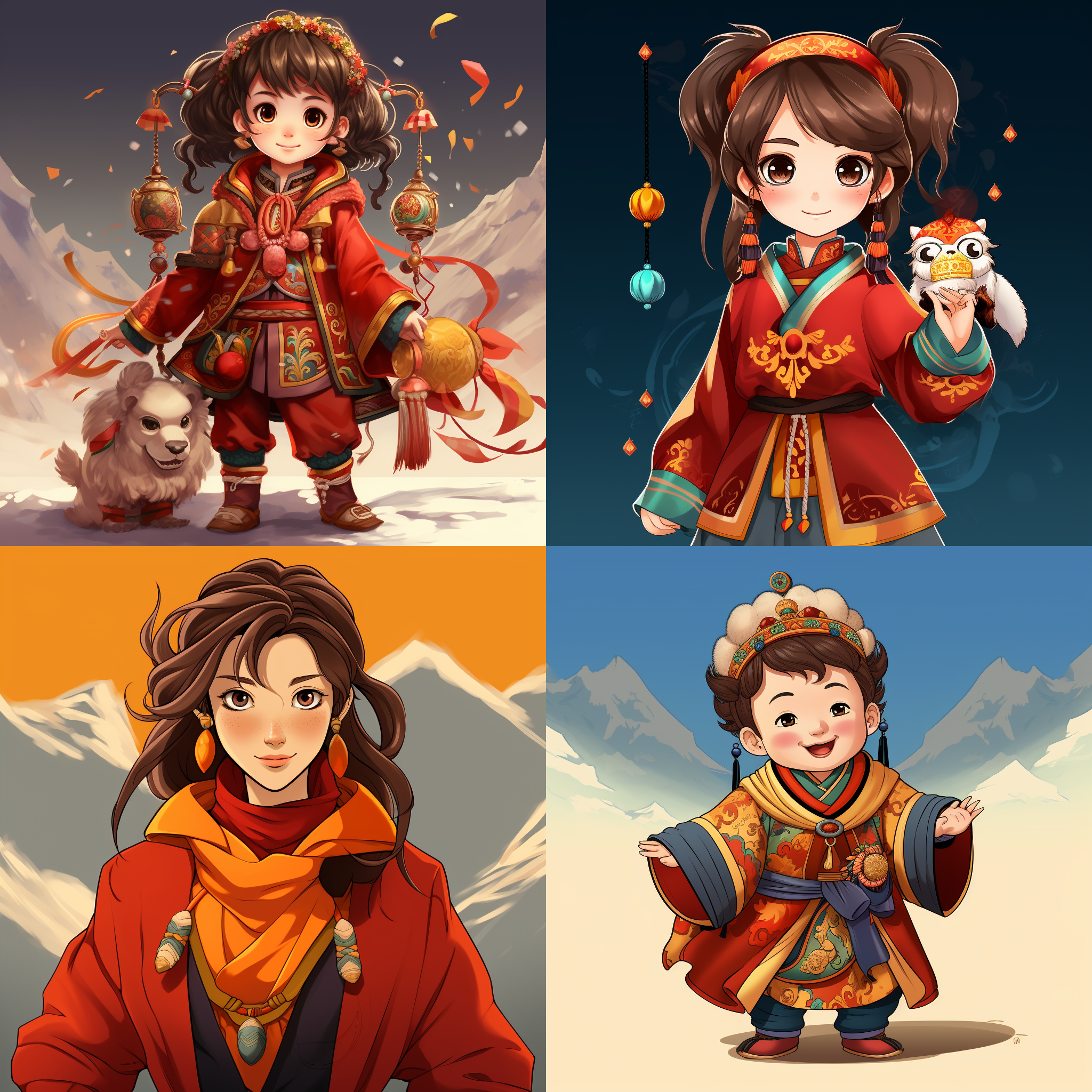 龙头人身，漫画，可爱 藏族，藏族服饰，喜庆，藏式新年