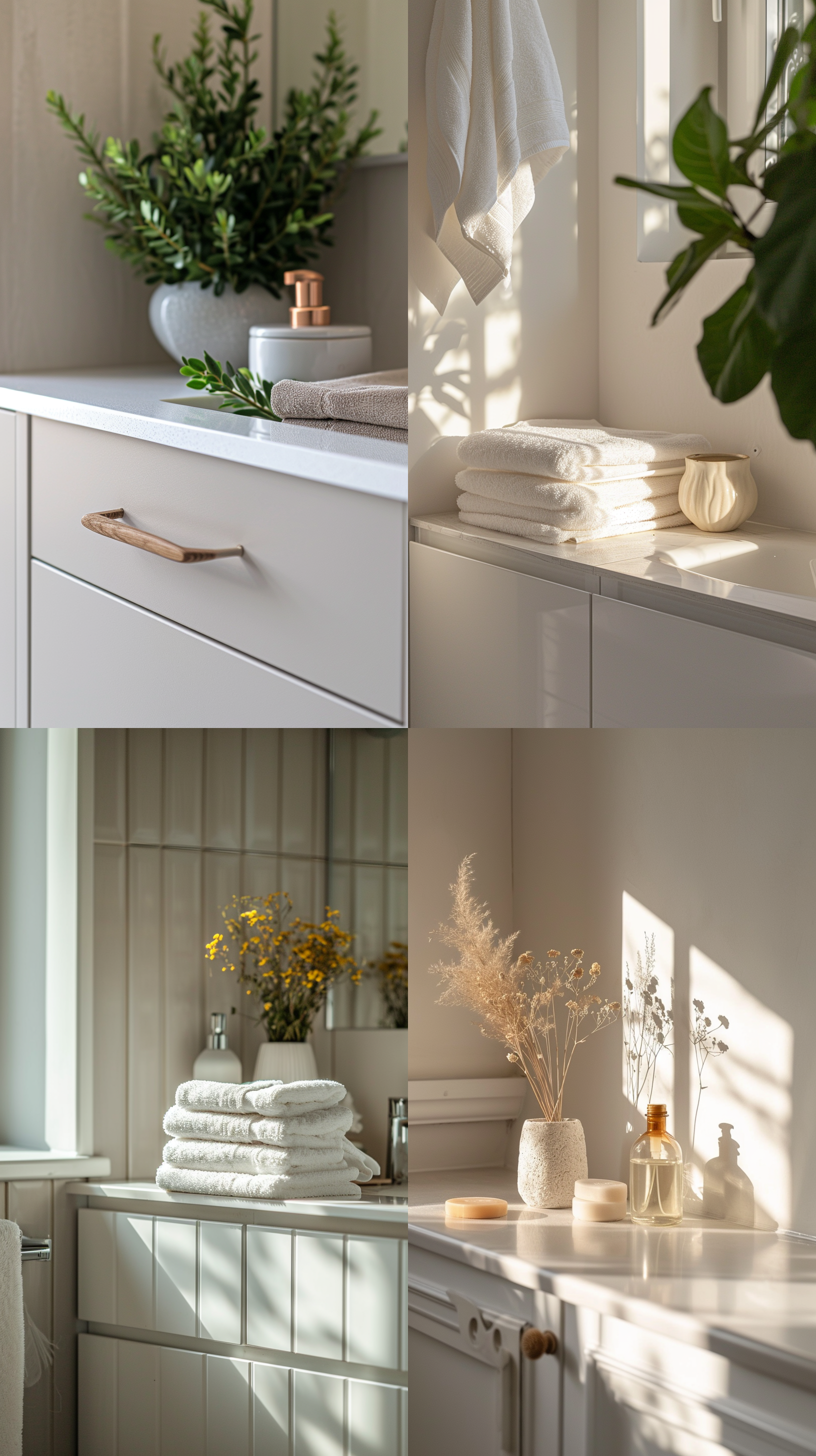 real photo shoot, a corner on the bathroom cabinet, the background is the ikea bathroom minimalism and light background, by conducting professional photography, this photo features a shallow depth of field, focused on the middle ground, shot with a nikon camera, the overall color is a champagne tone, window light, 12:00 noon, very strong light atmosphere, the overall soft and bright, multi-angle, 16k hd photography ar 3:4