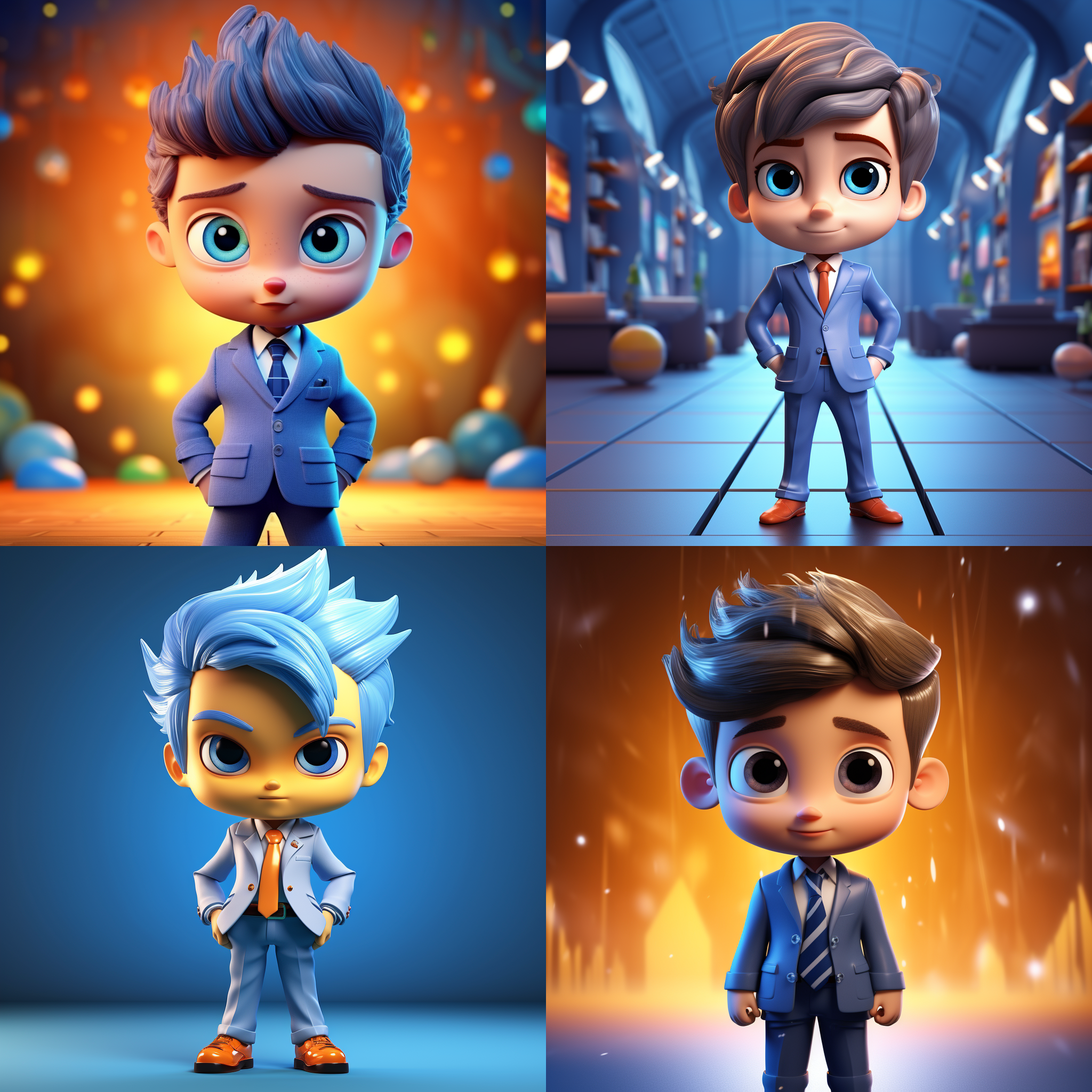 青芒果大眼男孩，卡通风格，时尚小西装，c4d渲染，色彩明亮，细节清晰，光线柔和，动感，梦幻背景