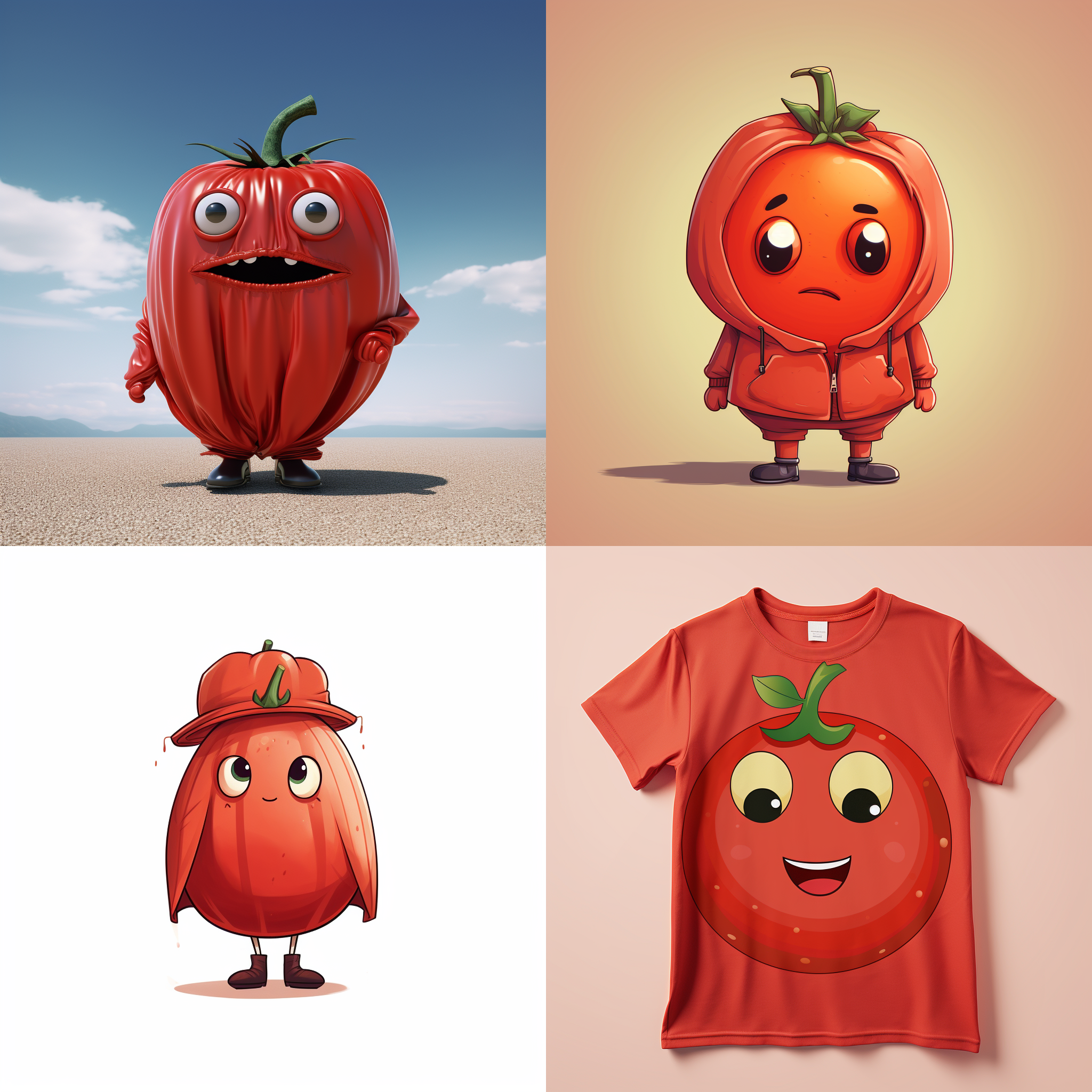 卡通番茄，q版模型，时尚服装，简约，融合，梦幻