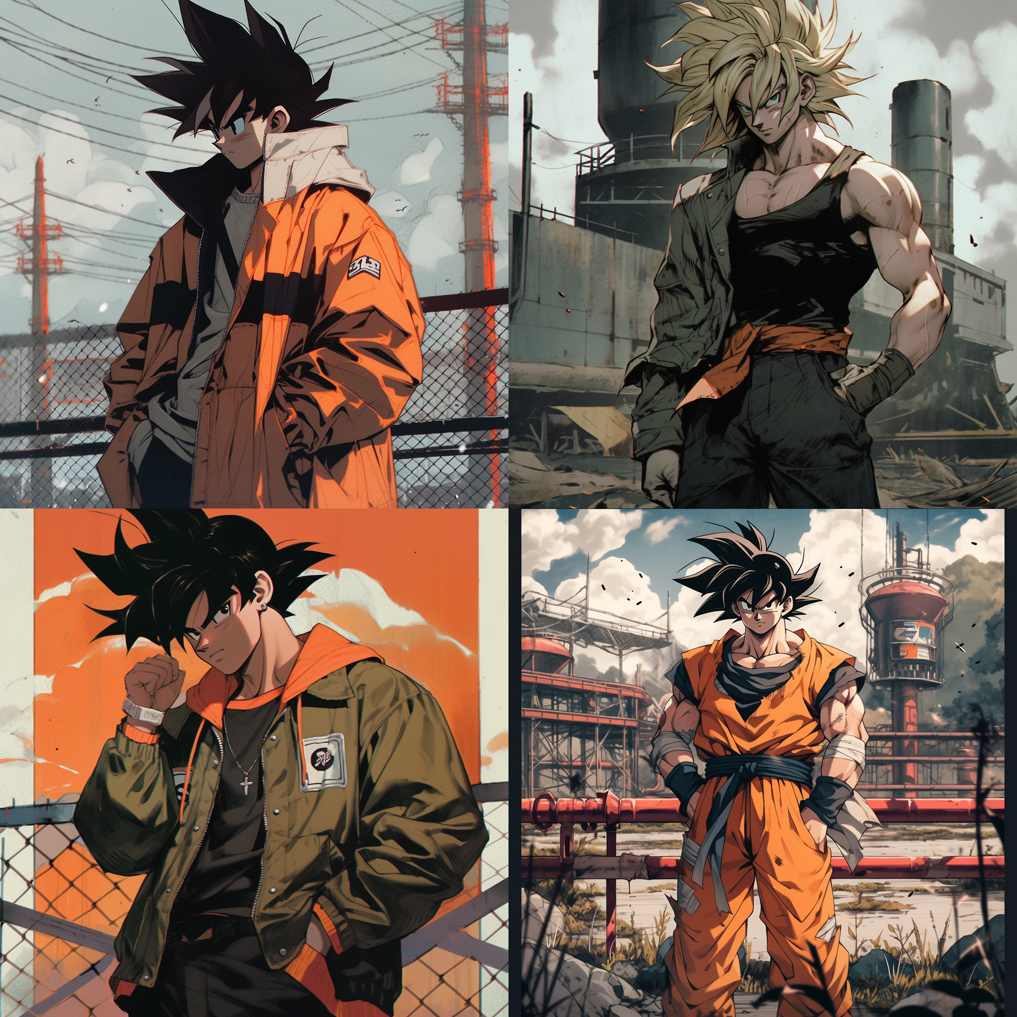 波普动漫头像风，高光对比，七龙珠角色人造人18号站在废弃的工业场景中，带着戏谑的表情，背景有烟雾和锈蚀的金属，表现出神秘感。高对比度，废弃工业场景，冷漠，烟雾，金属，神秘。