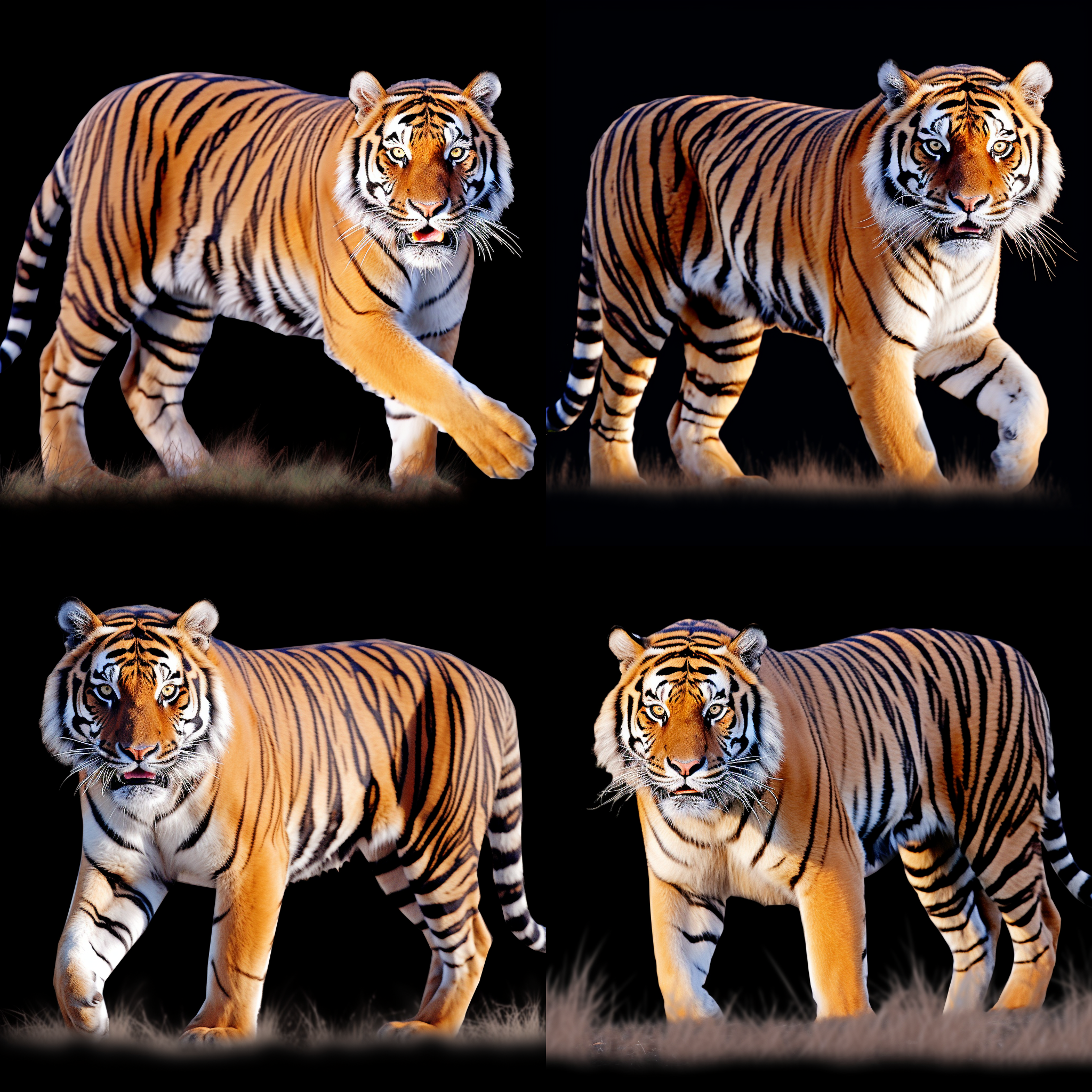 老虎跑步，草原上，远景，快速快门，动作冻结，长焦镜头，逆光，力量感，黄色调，自然光，自由。