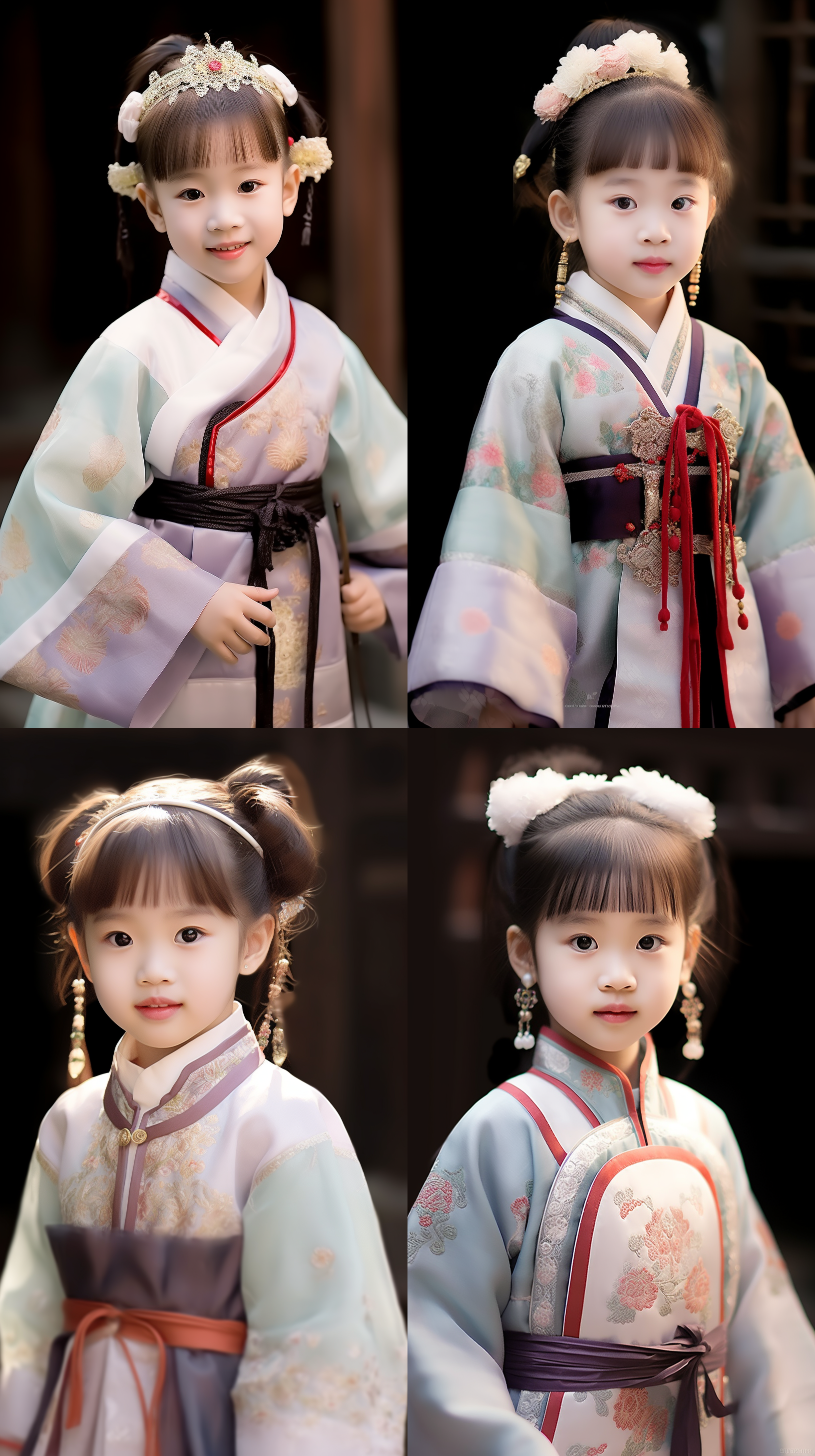 5岁女孩，高清，8k，半身，身穿清朝格格装，头发整齐，不要碎头发，正面角度 古代