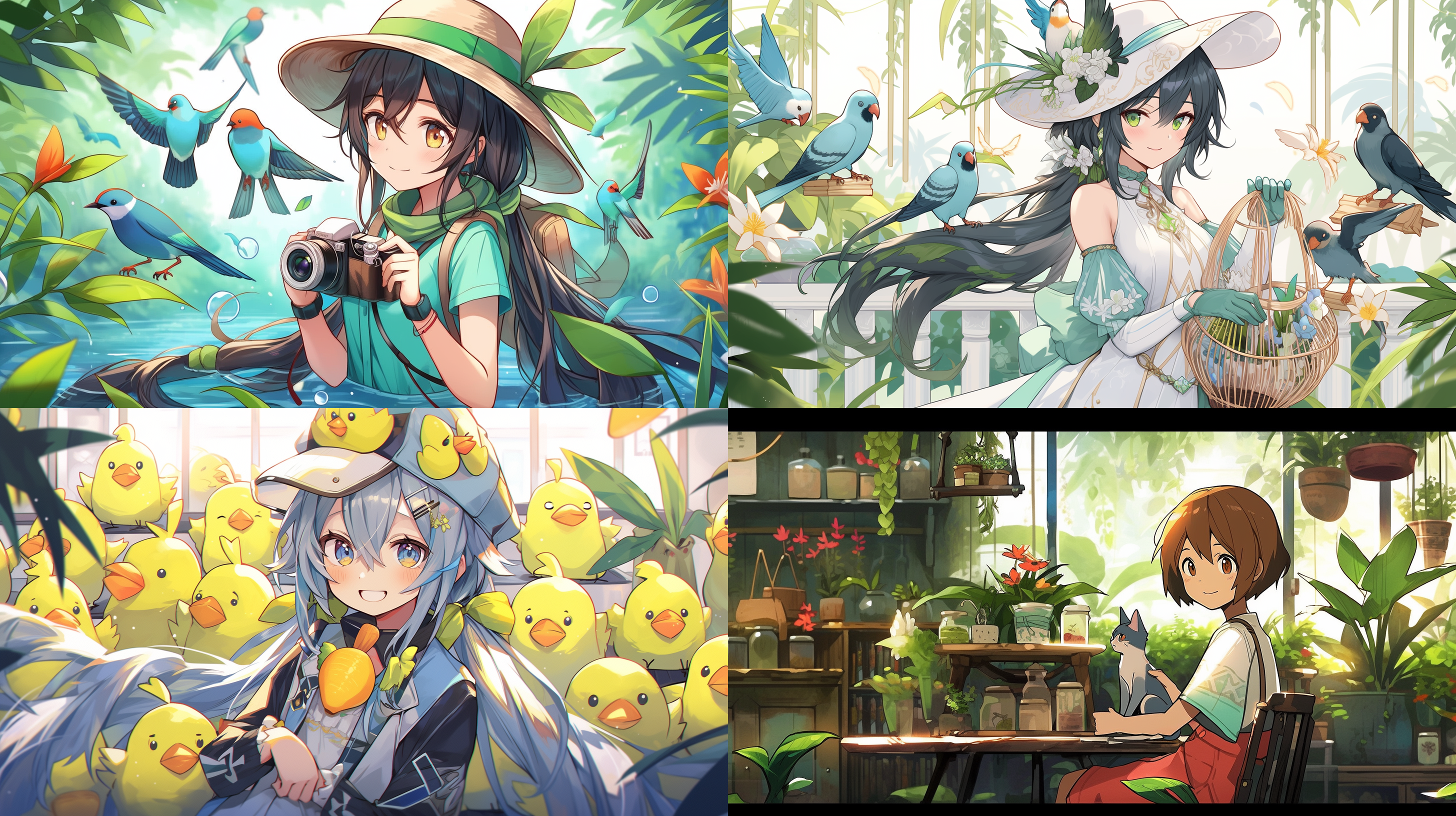 二次元女孩，柔和光线，抓拍风格，室内环境，色彩鲜艳，细节丰富，广角镜头，甜美微笑，与小动物互动，温馨快乐，自然肖像。