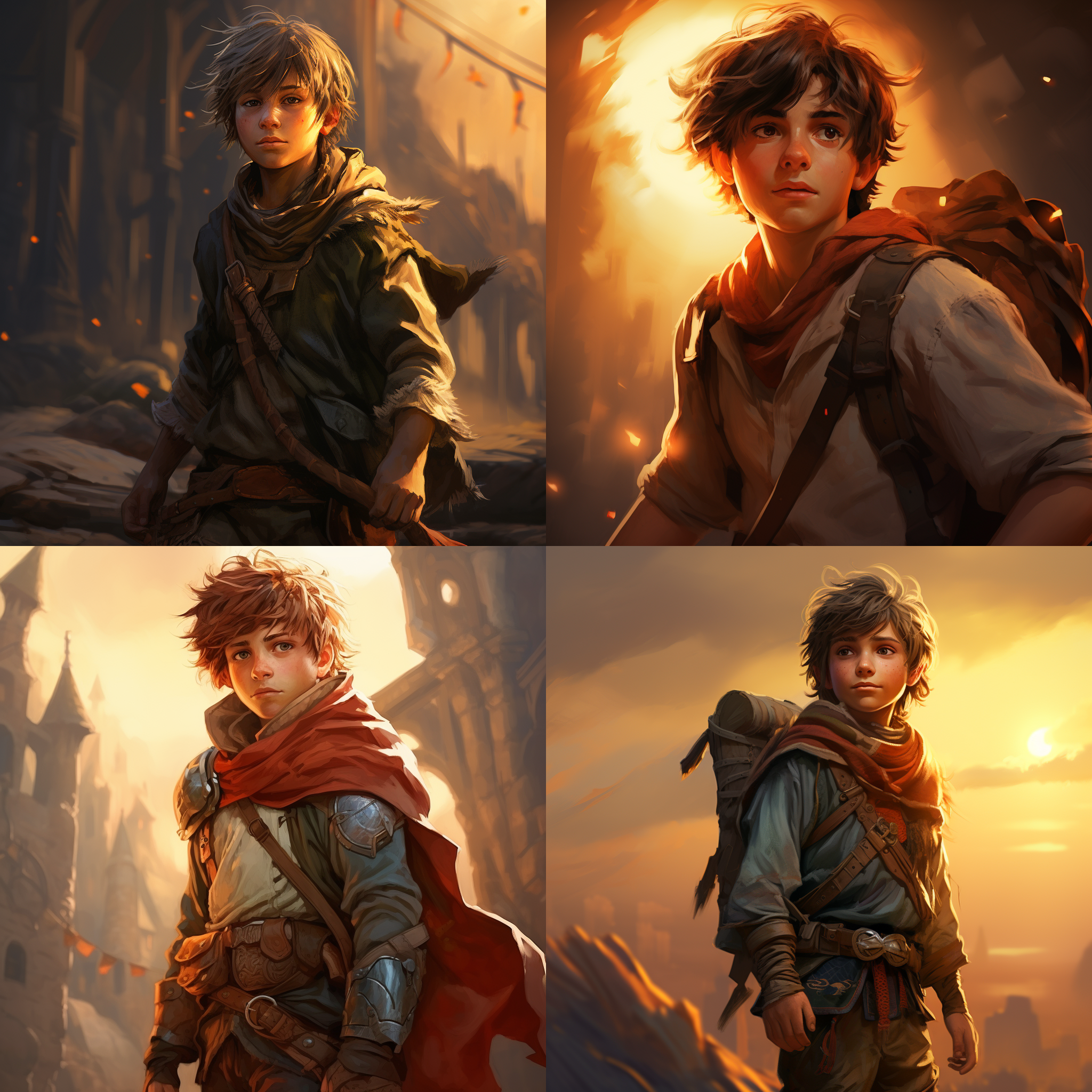 年轻冒险者，温馨氛围，暖色调，柔和光线，半身像镜头，水彩风格，高质感，多细节，高清，c4d，oc渲染器，魔王讨伐之路。