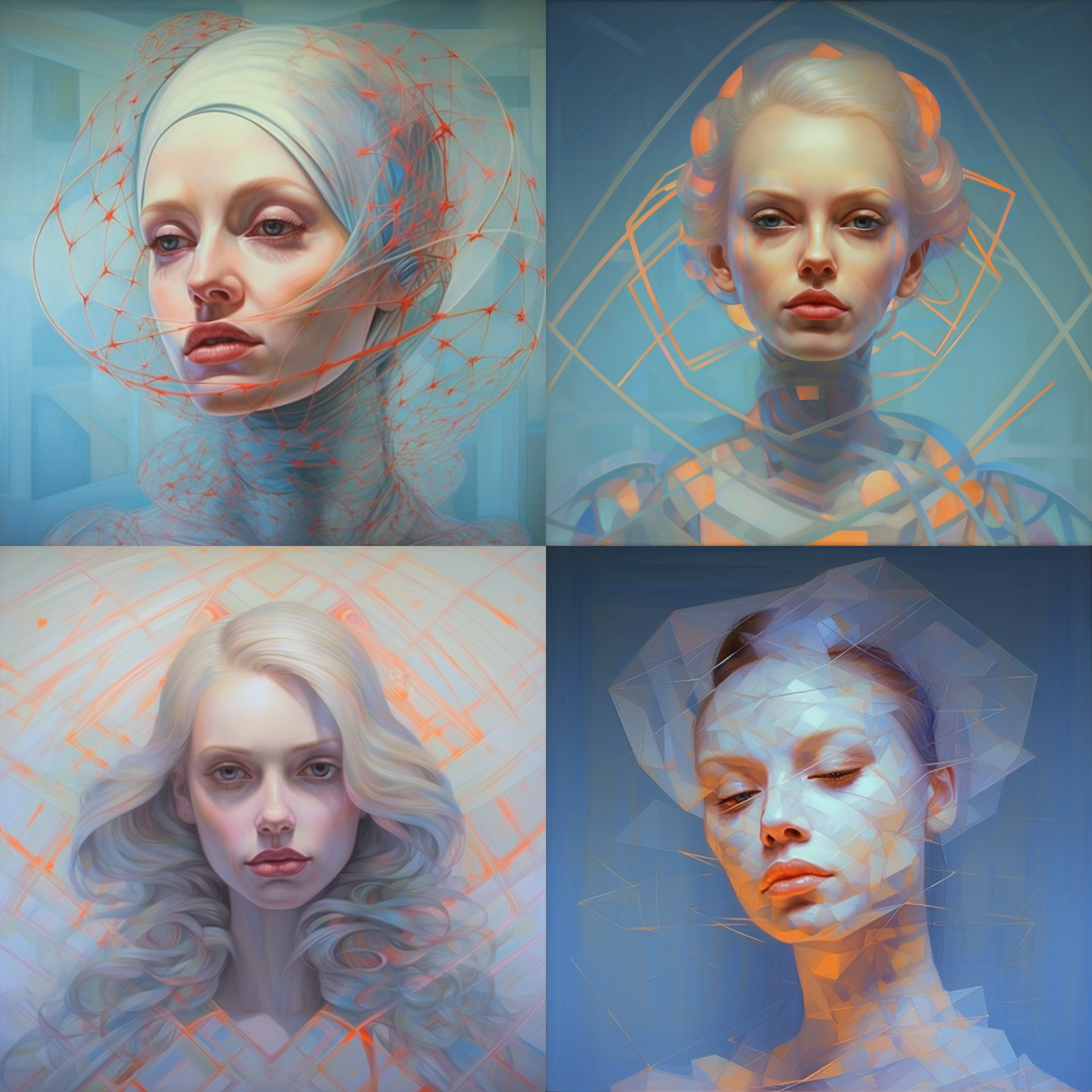 女人，脸部有线条，欧普艺术