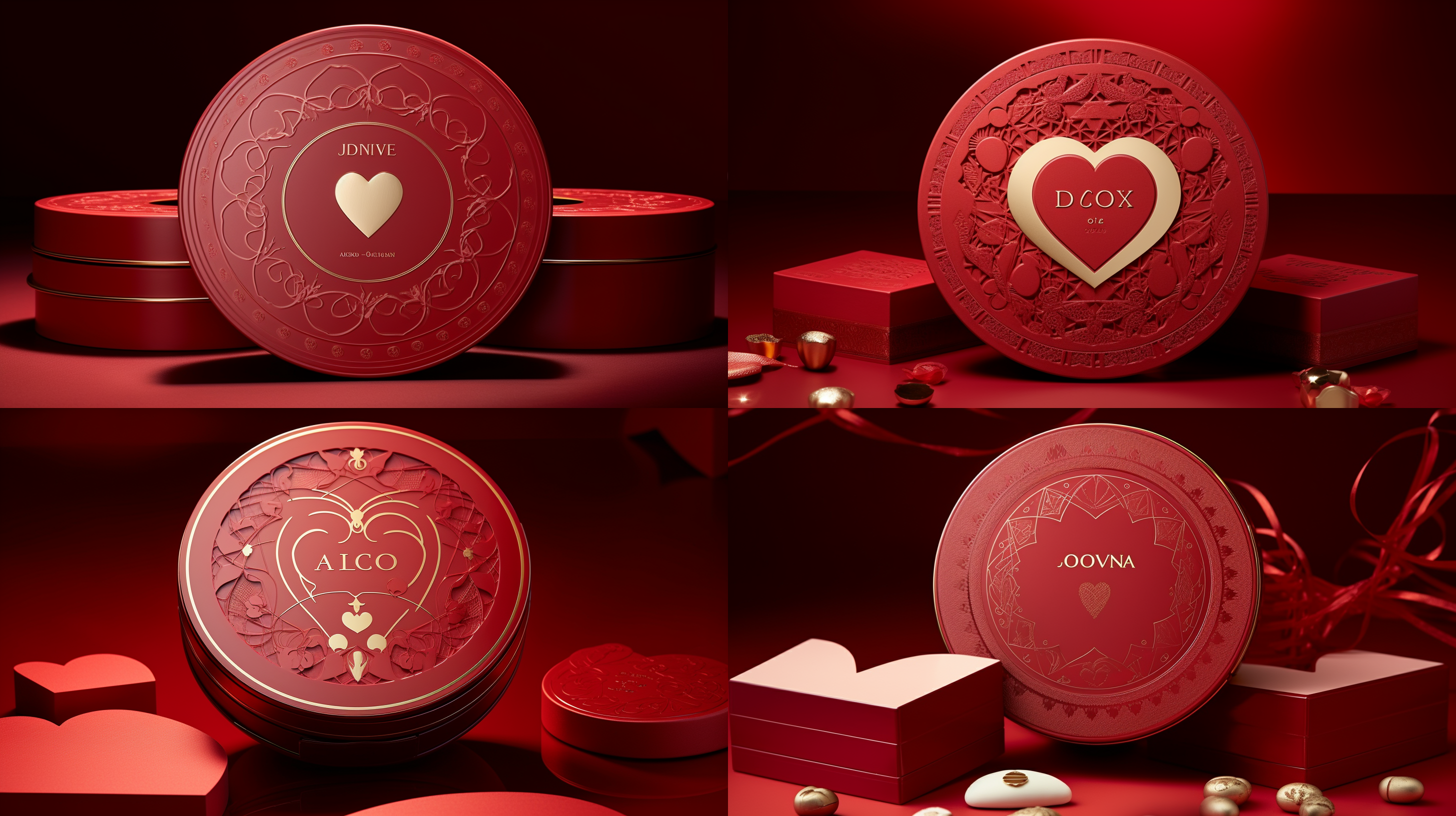 情人节铁盒，红色主调，圆形铁盒，细腻立体，高分辨率，生动画面，高饱和度，精致背景，闪光灯，环境装饰，浪漫氛围，真实感，光影感，摄影作品，奢侈品，爱情，love。