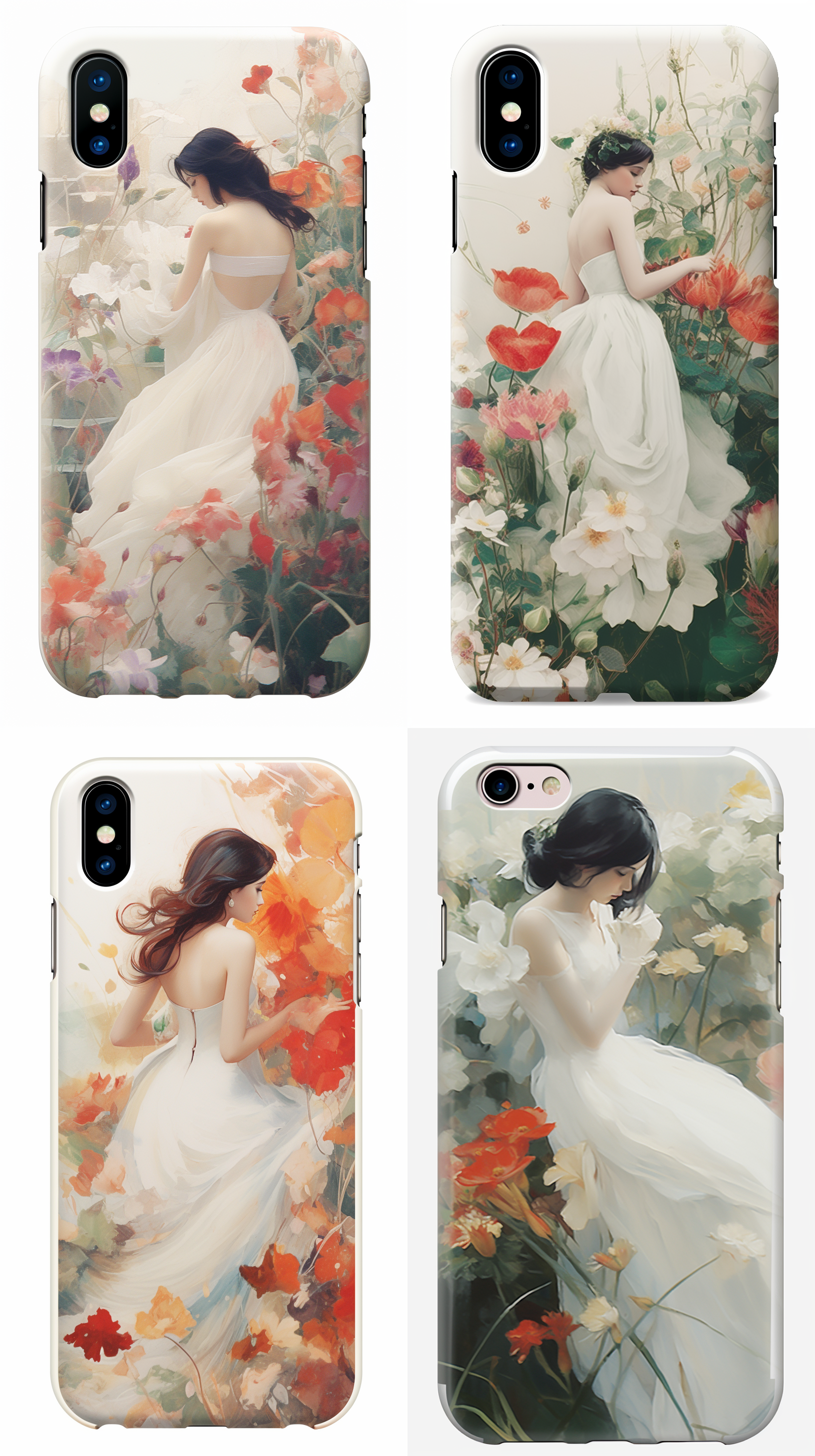 iphone backcase,graphic design,abstract painting bride in a wedding gown, standing in a garden filled with blooming flowers